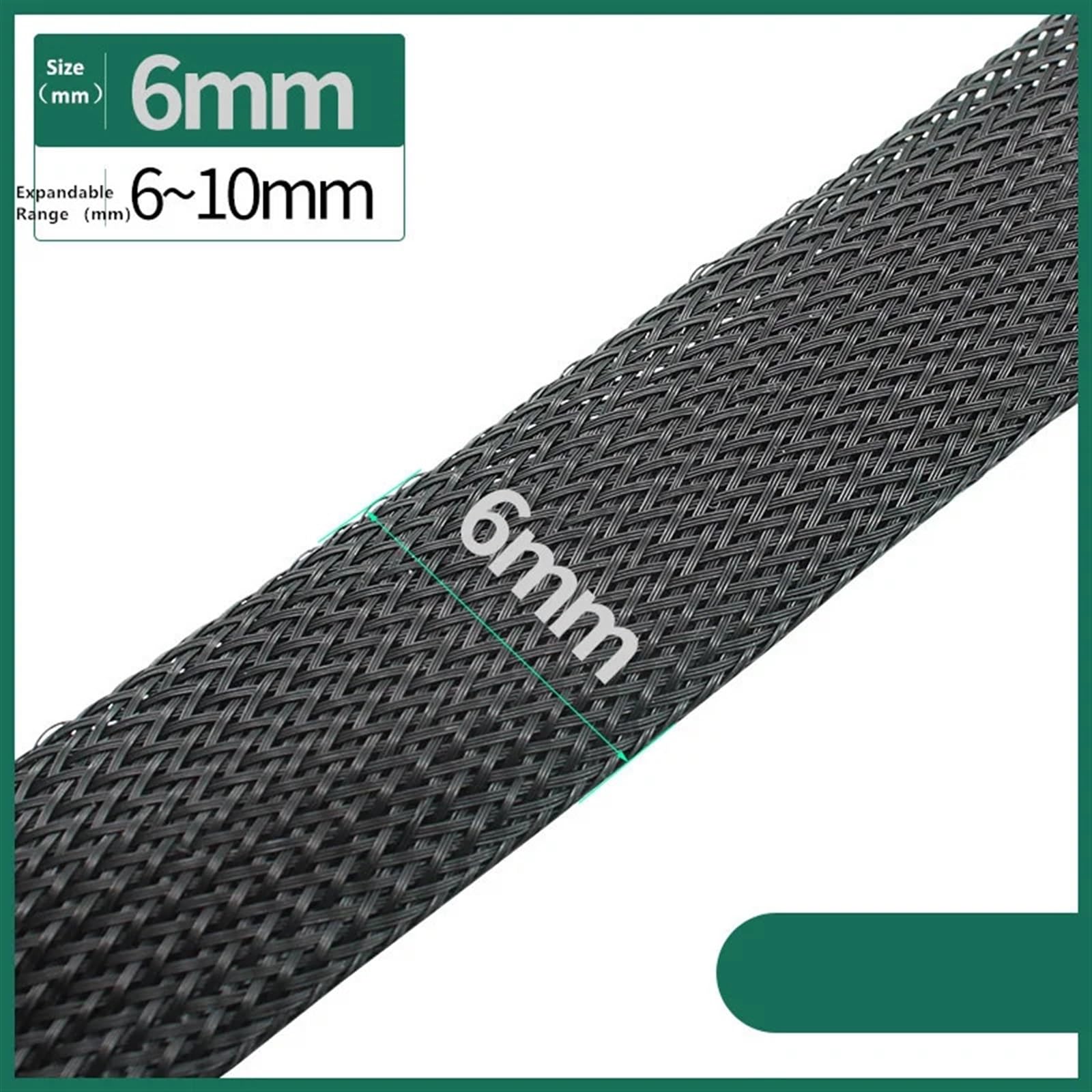 Manguito de Cable Manguito Trenzado Aislado Negro de 1/5/10/50/M, Manguito protección for prensaestopas Cable Alambre Apretado 4/6/8/10/12/14/20/25 mm(6MM,100 Meters)