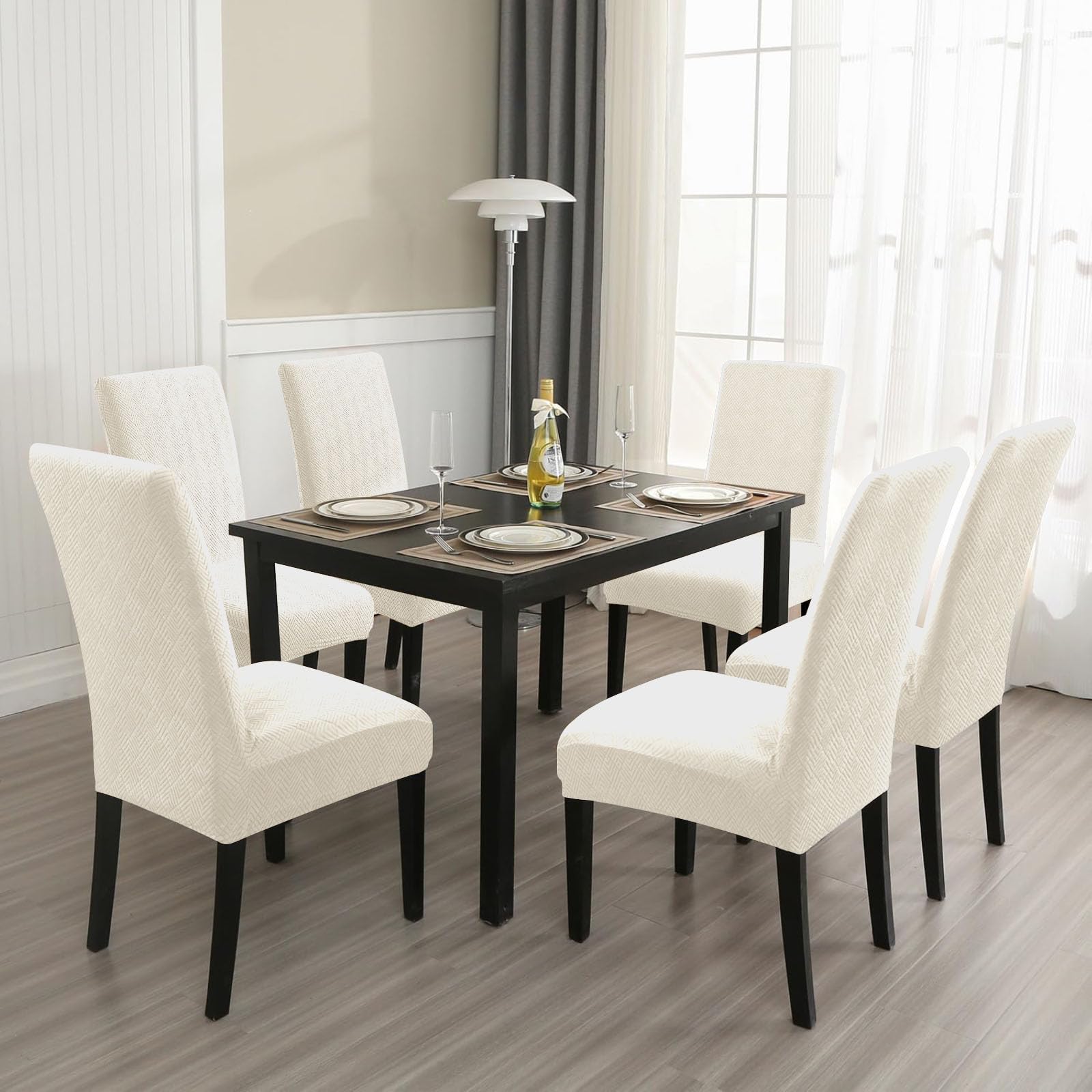 YSTELLAA Housse De Chaise 2 Pieces, Extensible Housse De Chaise Salle À Manger, Protection Chaise Housse Moderne Universel, Protege Housse Chaise, Housse Chaise Amovible Lavable, Blanc Crème