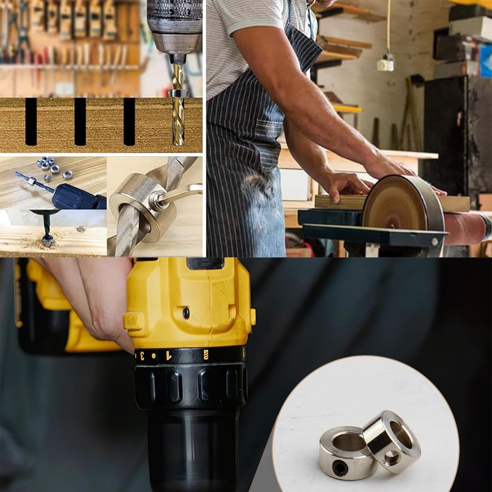 12pz 8mm Collare di Bloccaggio, Albero 8mm Collare di Bloccaggio, Posizionatori Acciaio Inossidabile, Viene Fornito con 1 Chiave a Brugola, Per lavori Perforazione Della Lavorazione Del Legno