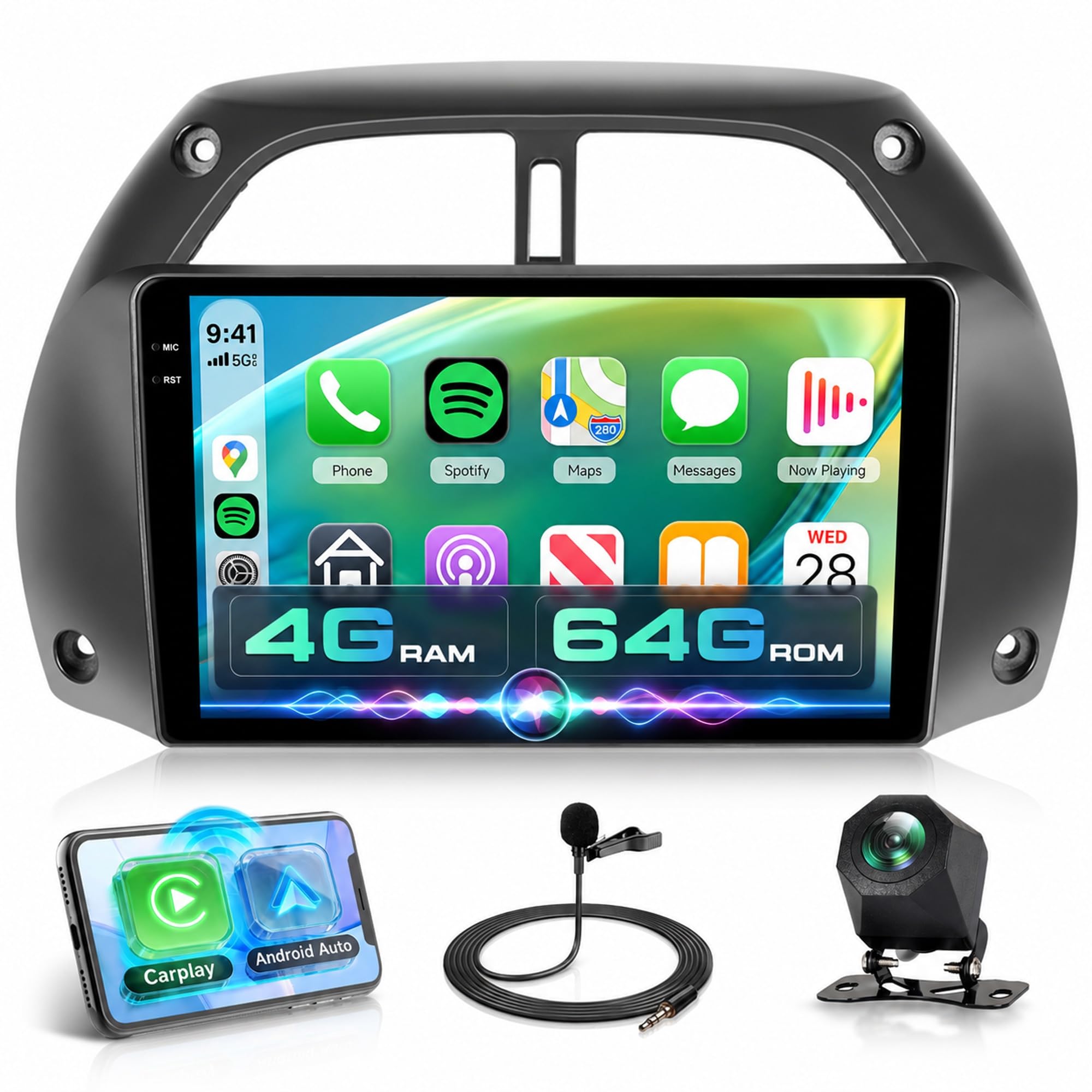 Car Radio Stereo for Toyota RAV4 2001-2006, 2G 64G Rimoody 9 Inch Android 13 Wireless Carplay and Android Auto Touch Screen Mirror Link Bluetooth FM/RDS EQ GPS WiFi SWC Backup Camera-image-18