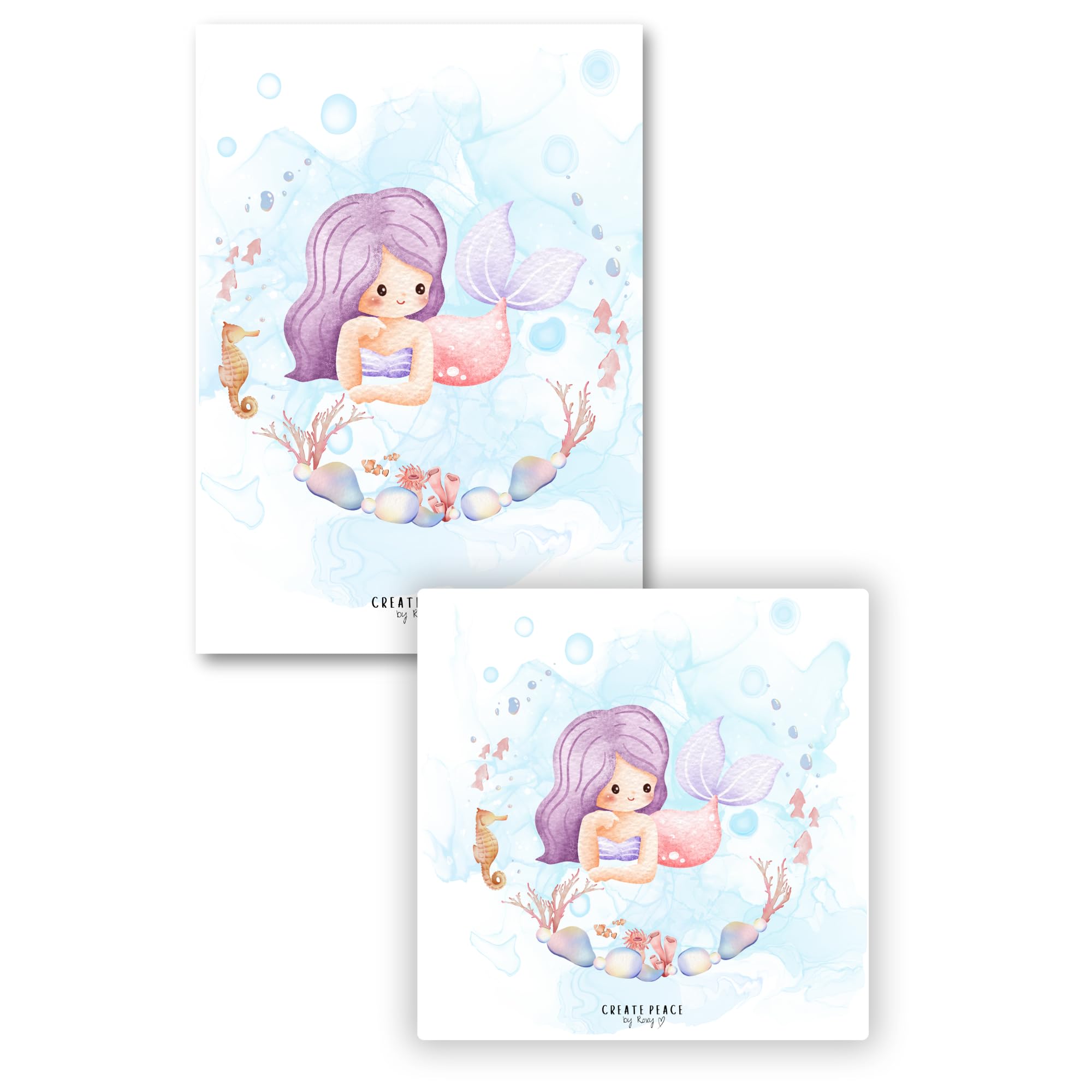 Set of 2 Laminated Colouring Book Page Protectors. Stops Bleed Through. Free Alcohol Cleaning Wipes Included! (Mermaid - Blue)
