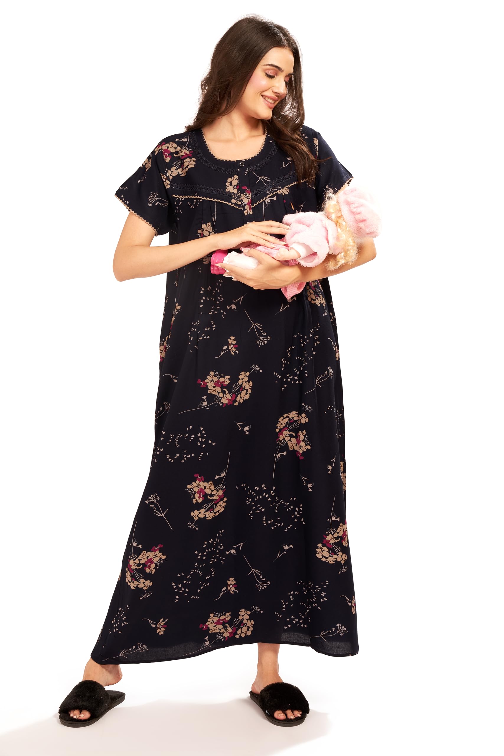 av2 Women Printed Maternity Feeding Nighty -7287-picture-10