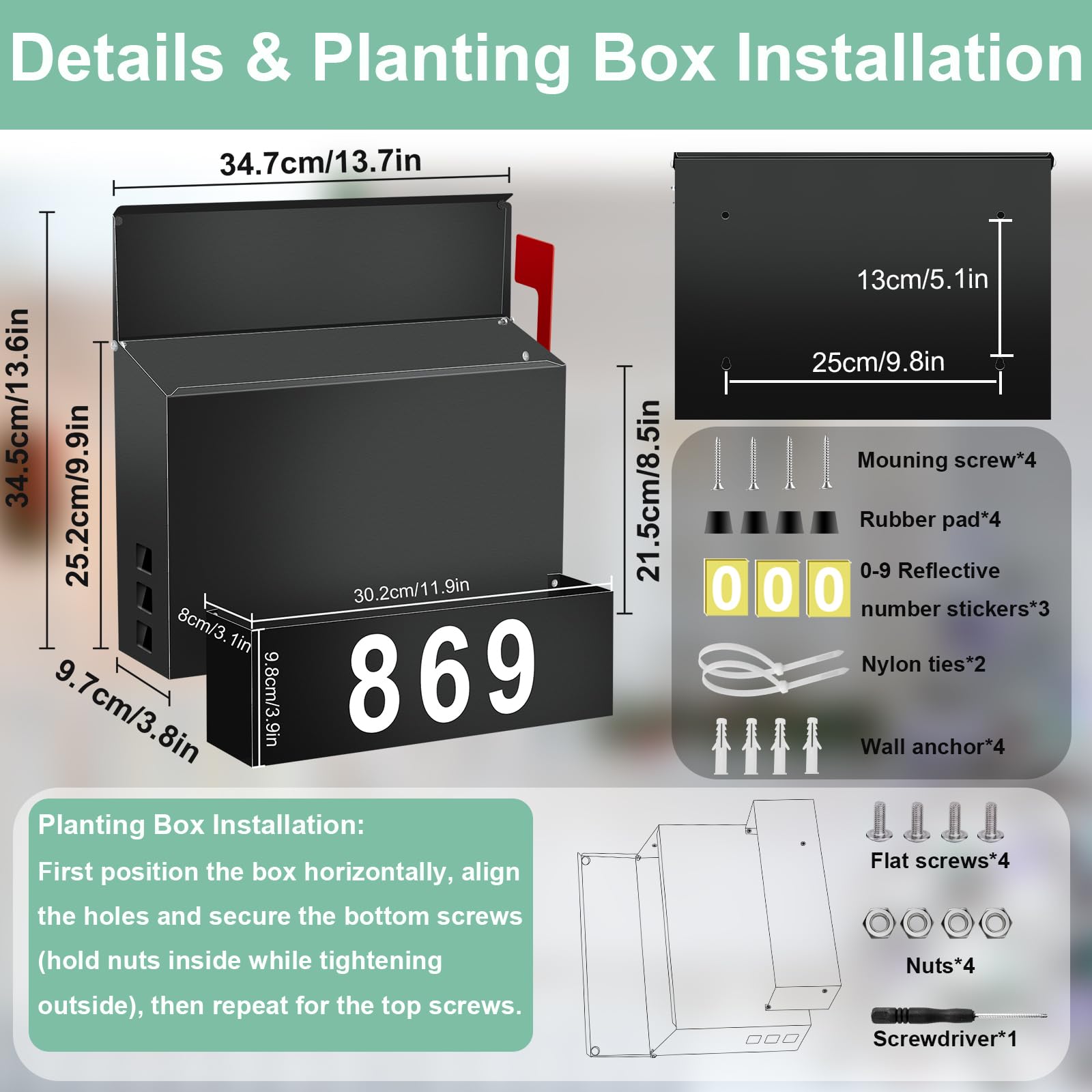 Wall Ount Ailbox For Outside With Flag, Galvanized Steel Ail Box For Post Outdoor, Large - View #4
