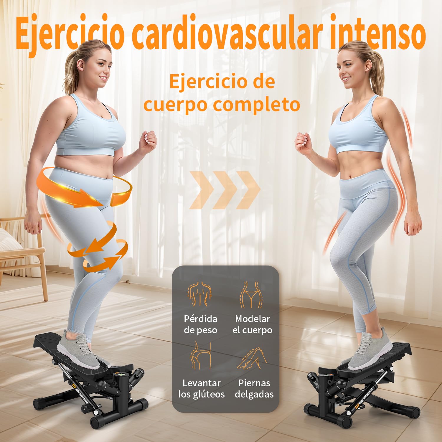 VANNECT Stepper Fitness 2 en 1 con Power Ropes, Mini Stepper Casa 150kg con Multifunción Monitor LCD, Escalón de Balanceo hacia Abajo para Entrenamiento de Pierna/Brazo/Glúteos, Oficina en casa