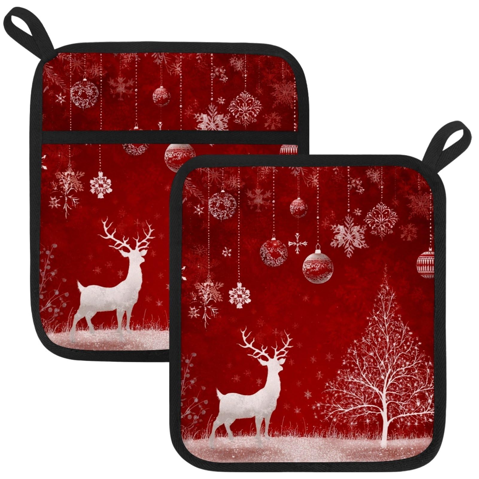 VAPOKF Christmas Reindeer Pot Holder, Heat Resistant Oven Cloths, Potholders & Oven Gloves, for Kitchen Cooking & Baking, Thick & Safe, Protection of Hands From Hot Utensils