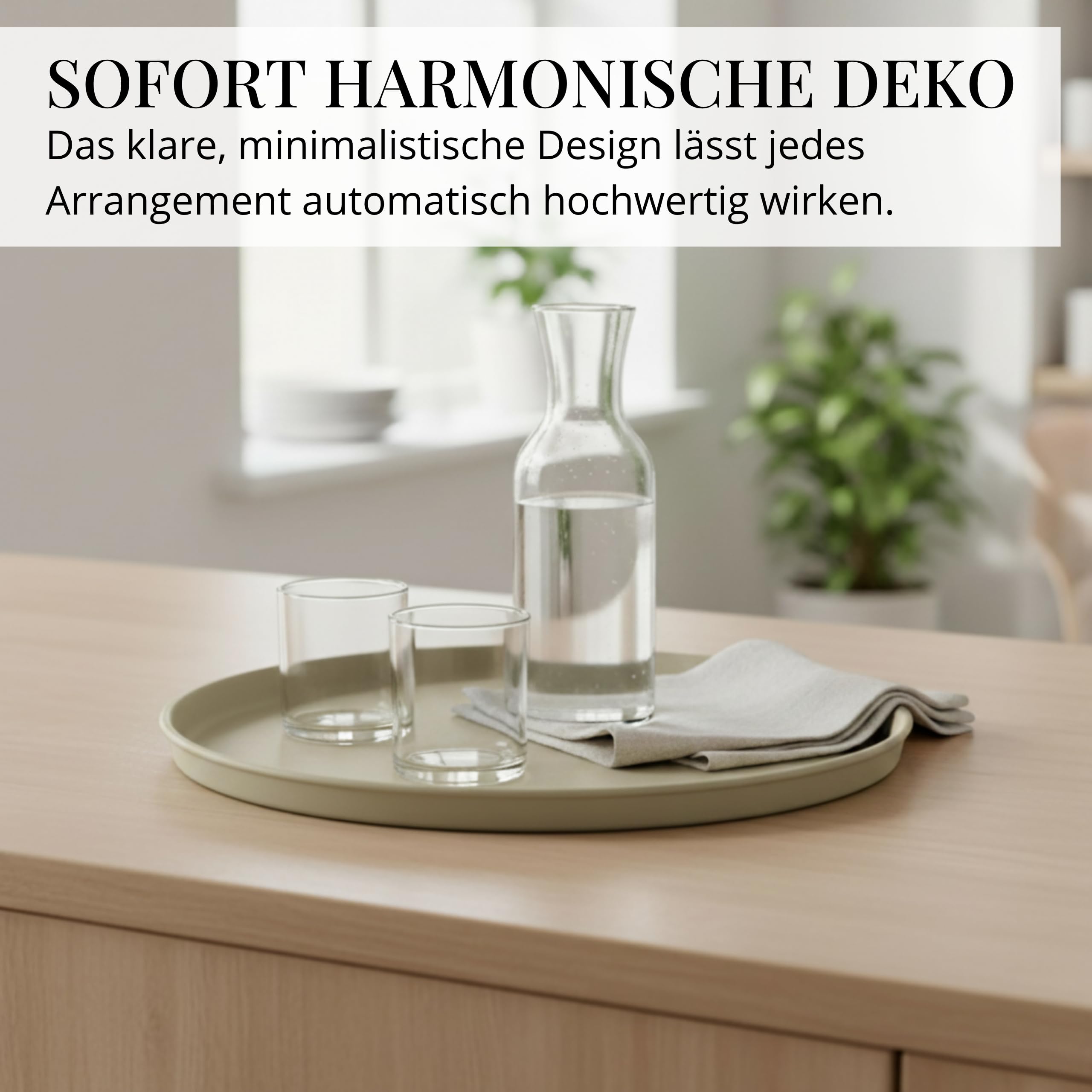 LIVLIG Deko Tablett Set, Serviertablett rund (25 cm, 30 cm, 40 cm), Beige | Dekotablett für Adventskranz, Kerzentablett & Dekotablett, Made in Europa - Stilvolles Tablett rund