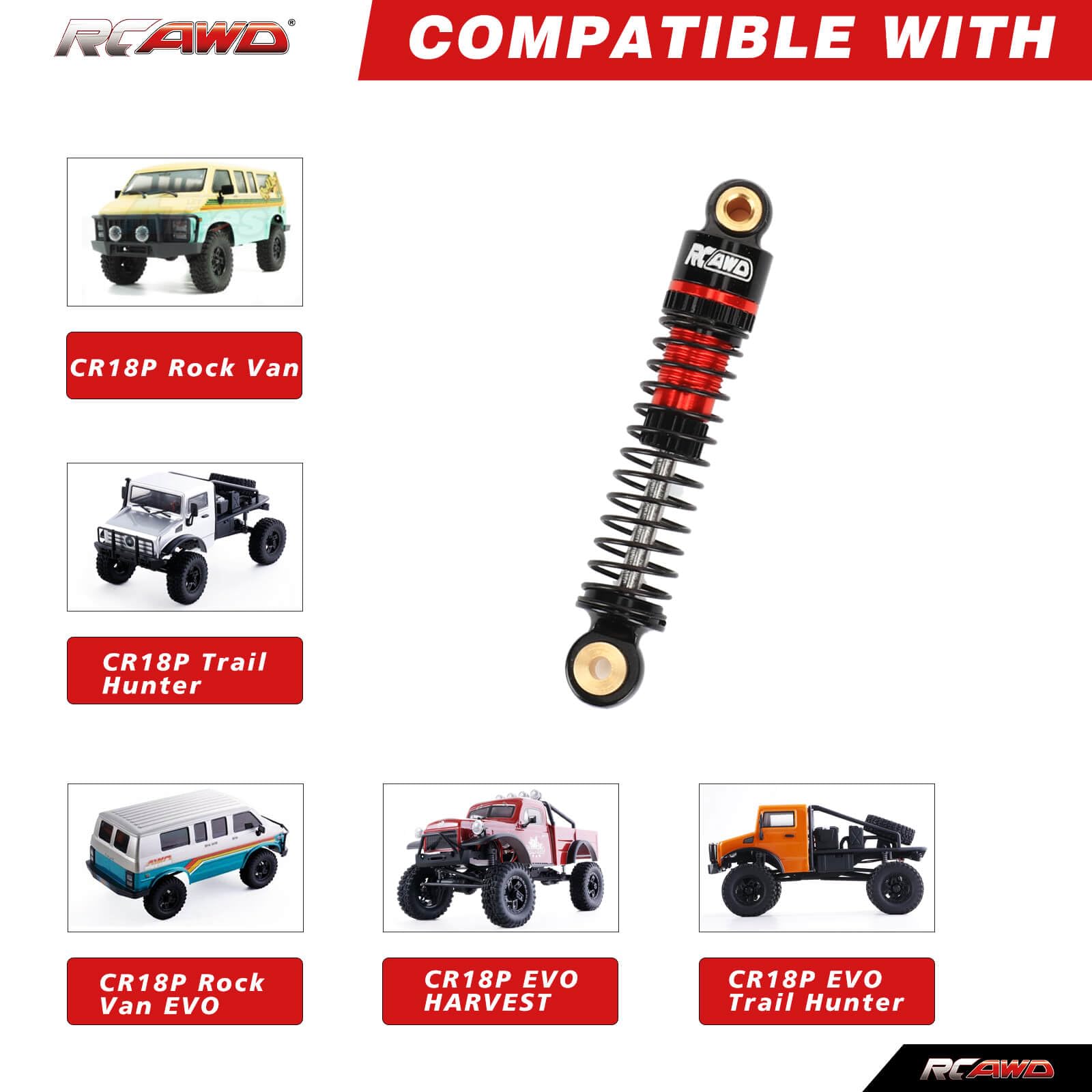RCAWD Front and Rear Shock Absorbers 41mm 47mm Oil Filled For 1/18 HOBBYPLUS 4WD Crawlers Upgrades Parts(Red) - Image 4