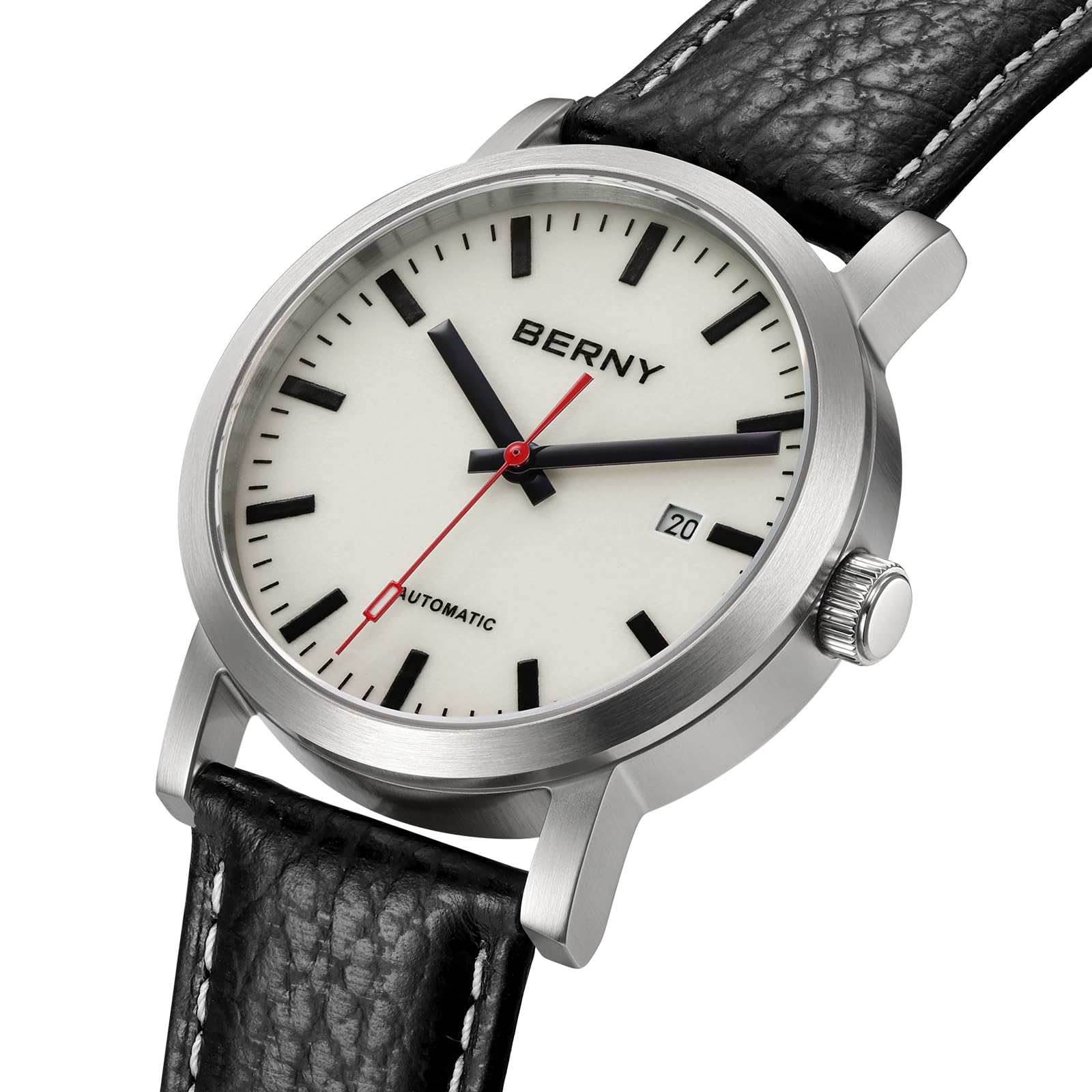 BERNY Clásico Reloj Automático Masculino Mecánico Reloj de Autorollo Correa de Acero Inoxidable 5ATM Impermeable y Luminoso