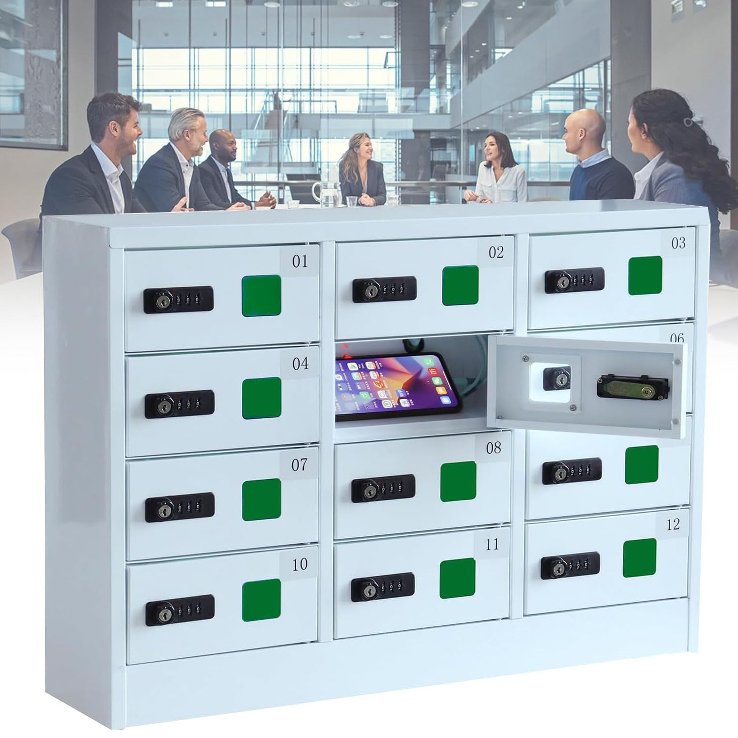 Mobiletto Di Ricarica per Telefono Cellulare, Armadietto Di Ricarica per Telefono, Armadietto per Cellulare Ricaricabile a 12 Slot, Armadietto Di Ricarica Con Serratura