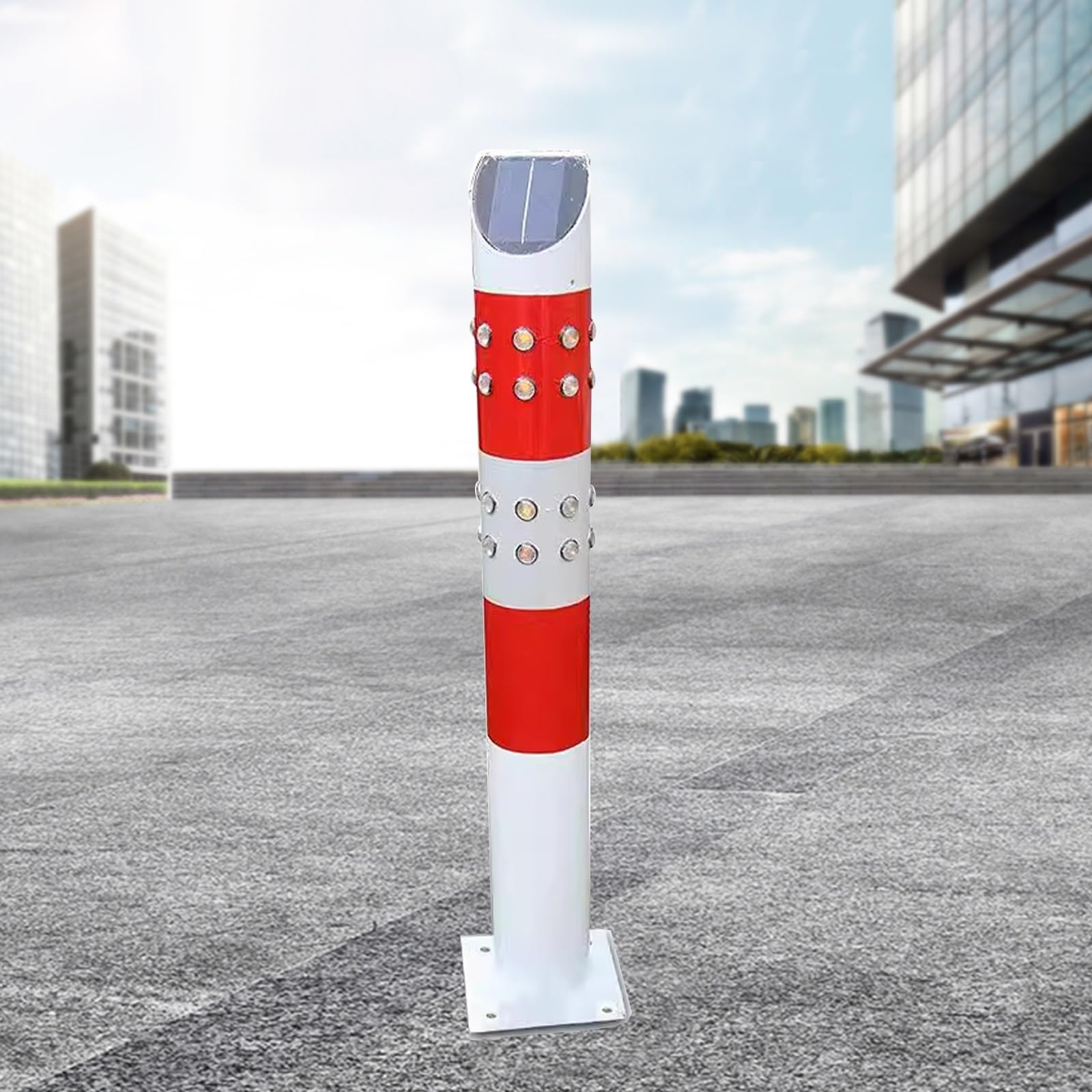 Paletto di Segnalazione Solare, Palo di Sicurezza Zincato Riflettente per Parcheggi, Colore Rosso Bianco, Altezza 90/115cm, Barriera Fissa per Vialetto(White,115cm/45in)
