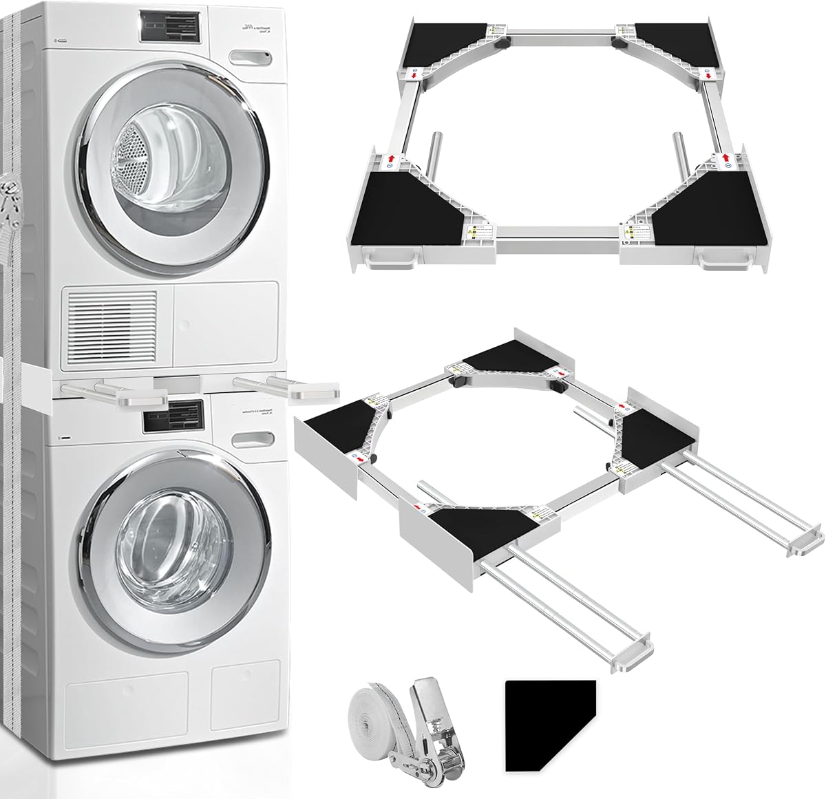 Washer Dryer Stacking Kit - Adjustable Design Fits Most Washers & Dryers | Adjustable 24" - 29" - Universal Stacking Kit with Pull-Out Drying Rack for Laundry Room - Space-Saving