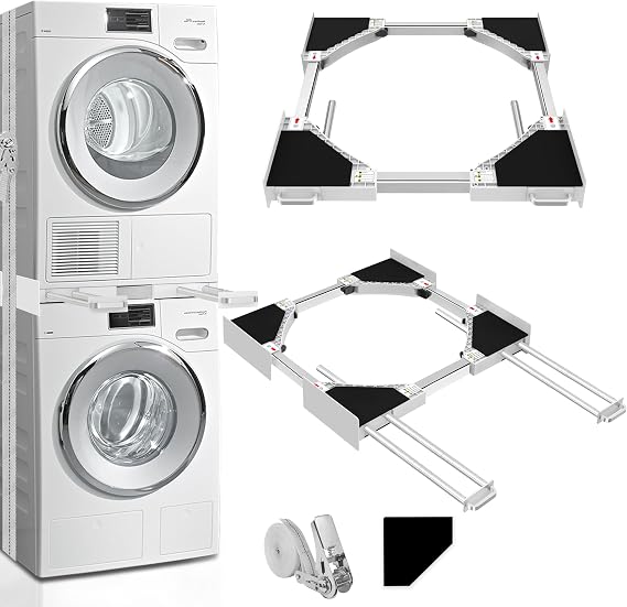 Washer Dryer Stacking Kit - Adjustable Design Fits Most Washers & Dryers | Adjustable 24" - 29" - Universal Stacking Kit With Pull-Out Drying Rack For Laundry Room - Space-Saving