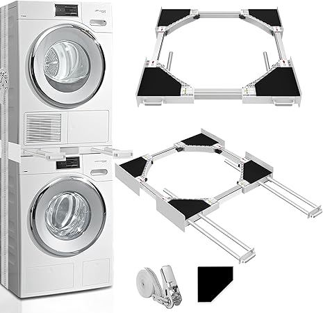 Washer and Dryer Stacking Kit - Universal Stacking Kit with Pull-Out Drying Rack for Laundry Room - Adjustable 24" - 29" - Space-Saving