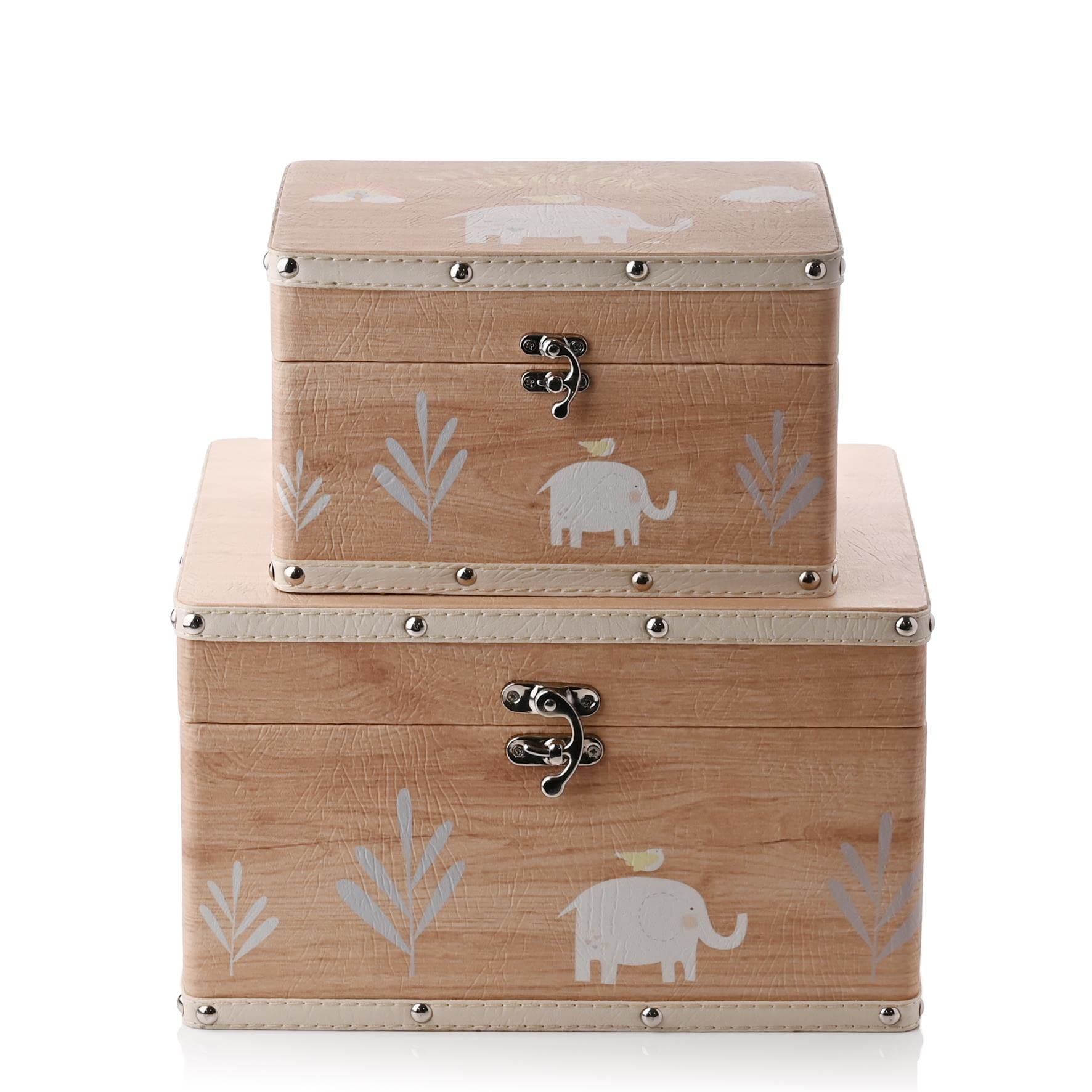 Widdop & Co Petit Cheri - Set di 2 bauli per bambini, motivo: elefante, scatole per giocattoli