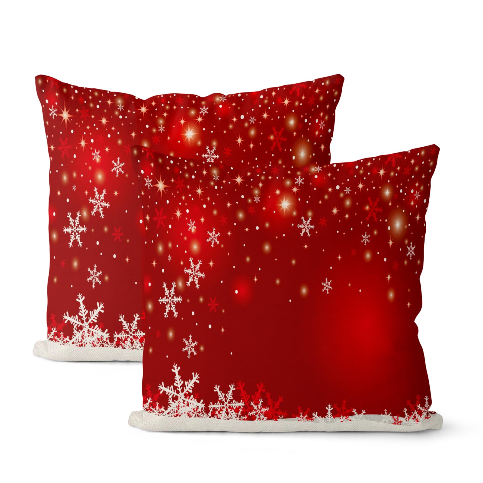 Sorktse Christmas Pillow Covers 18 x 18 Inch 2 Pcs Red White Snowflake Throw Pillows Outdoor Decorative Winter