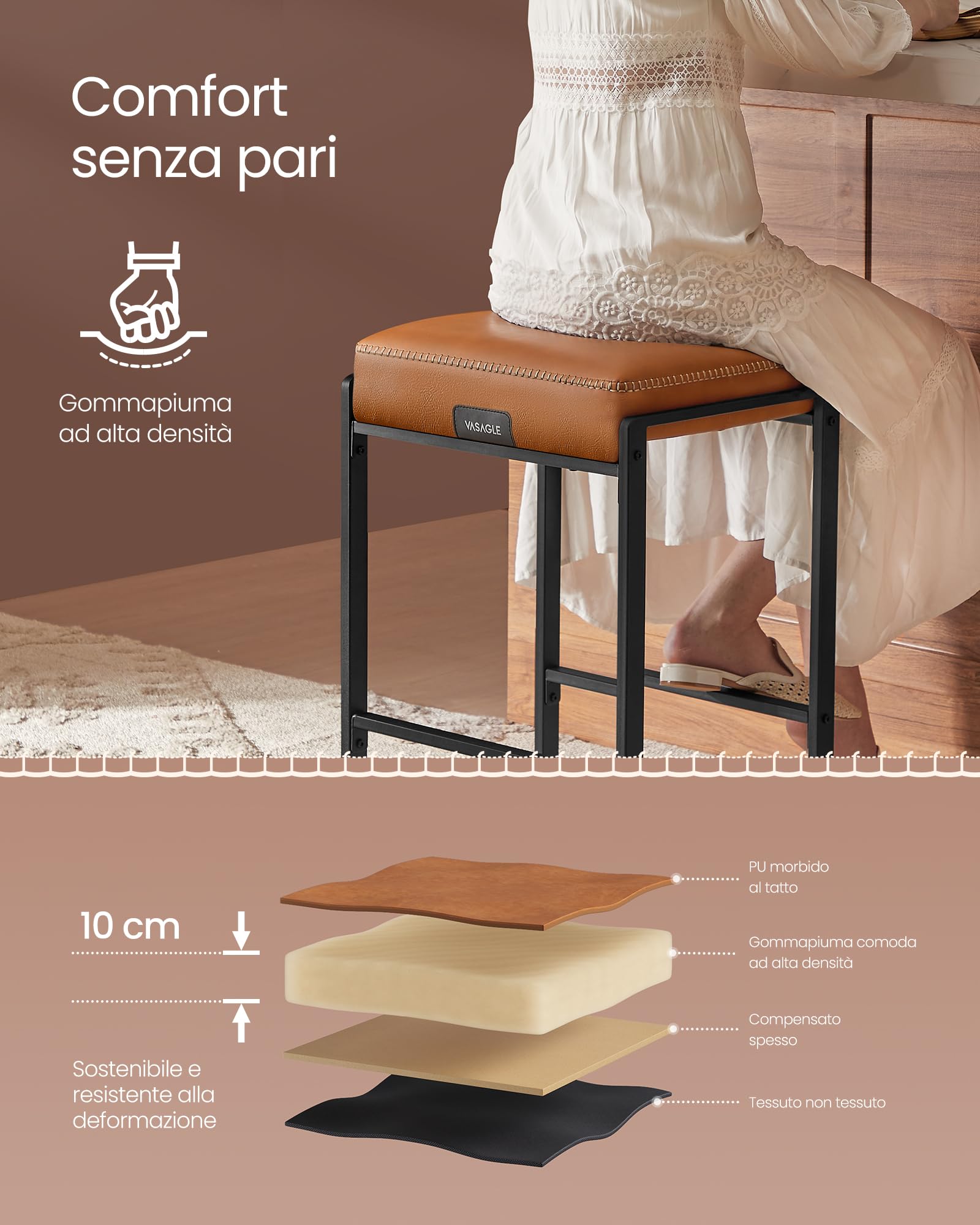 VASAGLE Set da 2 Sgabelli Cucina, Sgabelli da Bar, Altezza 66 cm