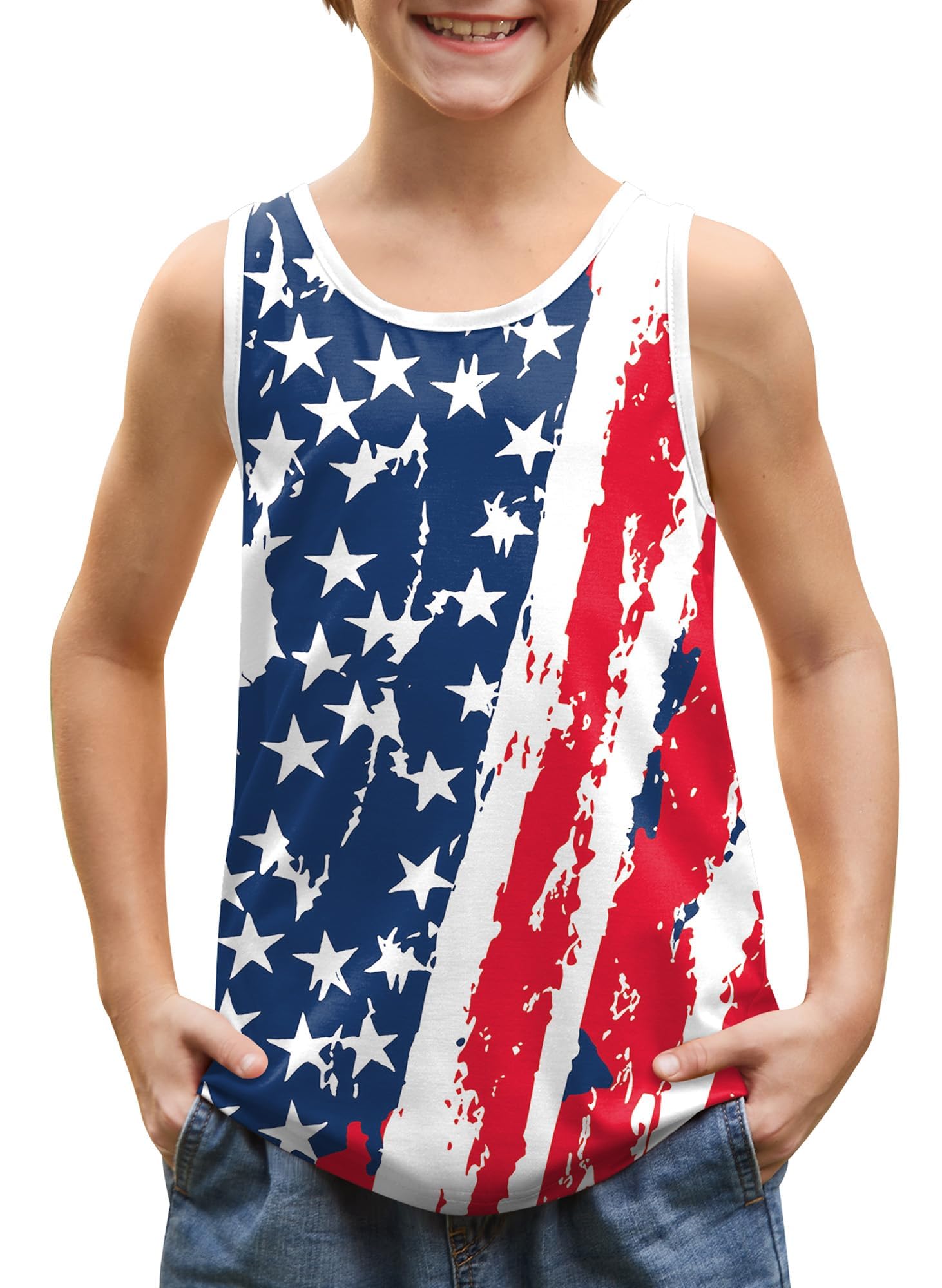 BesserBay Unisex Kid's 4th of July Tank Top American Flag Patriotic Sleeveless Shirt 4-14 Years