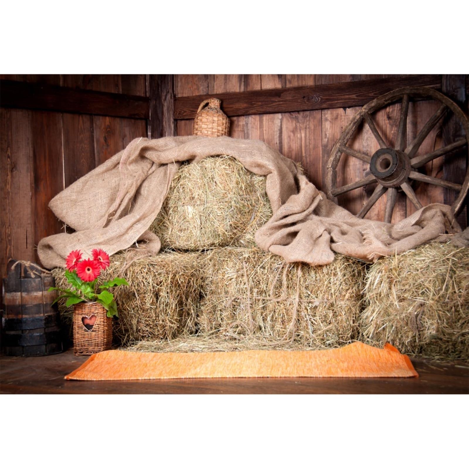 YongFoto 3x2,5m Vinyle Toile de Fond Ancienne Grange avec des Balles de Paille Ferme Campagne Fond Décors Studio Photo Portrait Enfant Video Fete Mariage Photobooth Photographie Accesorios