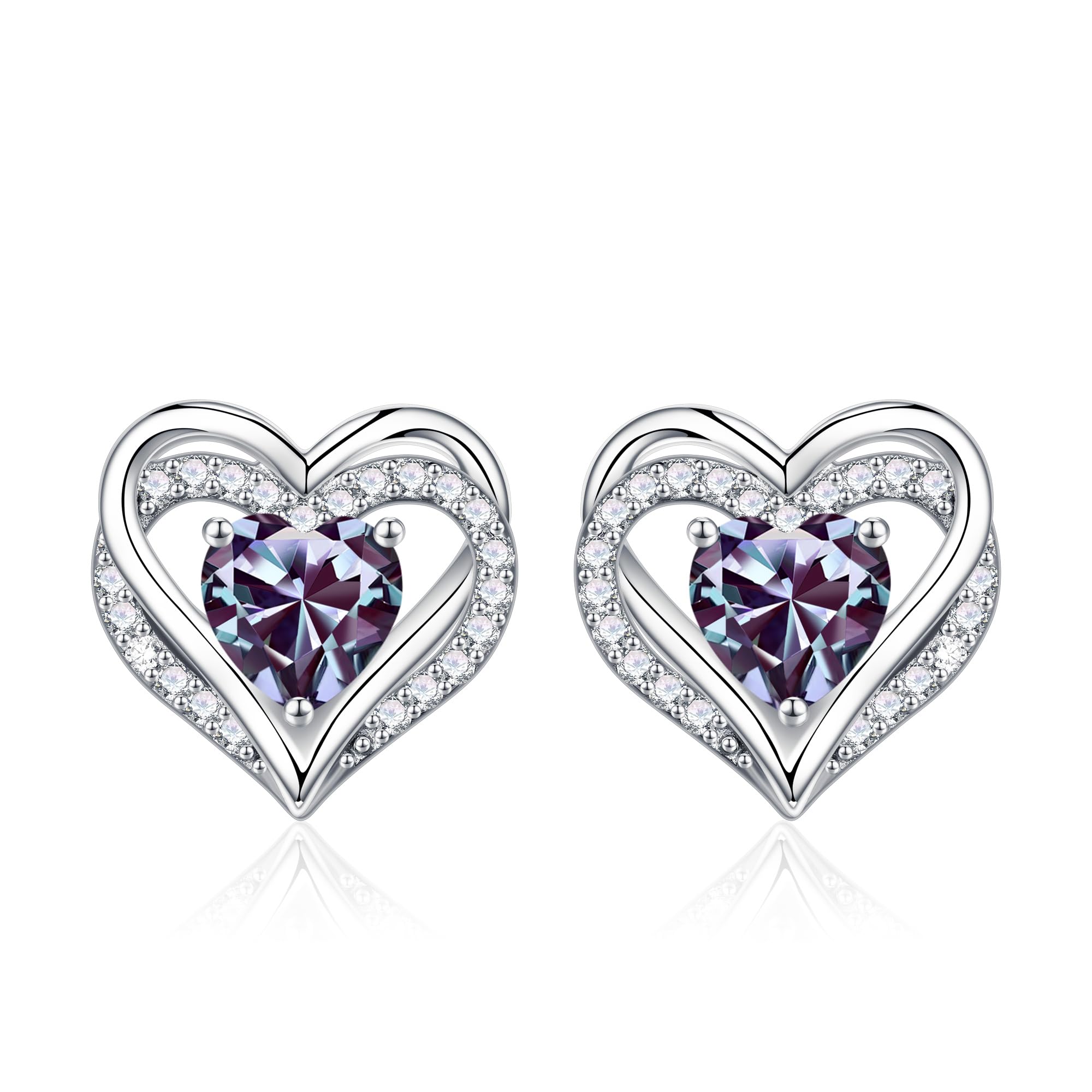 Iefil Christmas Earrings for Women, 925 Sterling Silver Birthstone Stud Earrings Birthday Gifts for Women