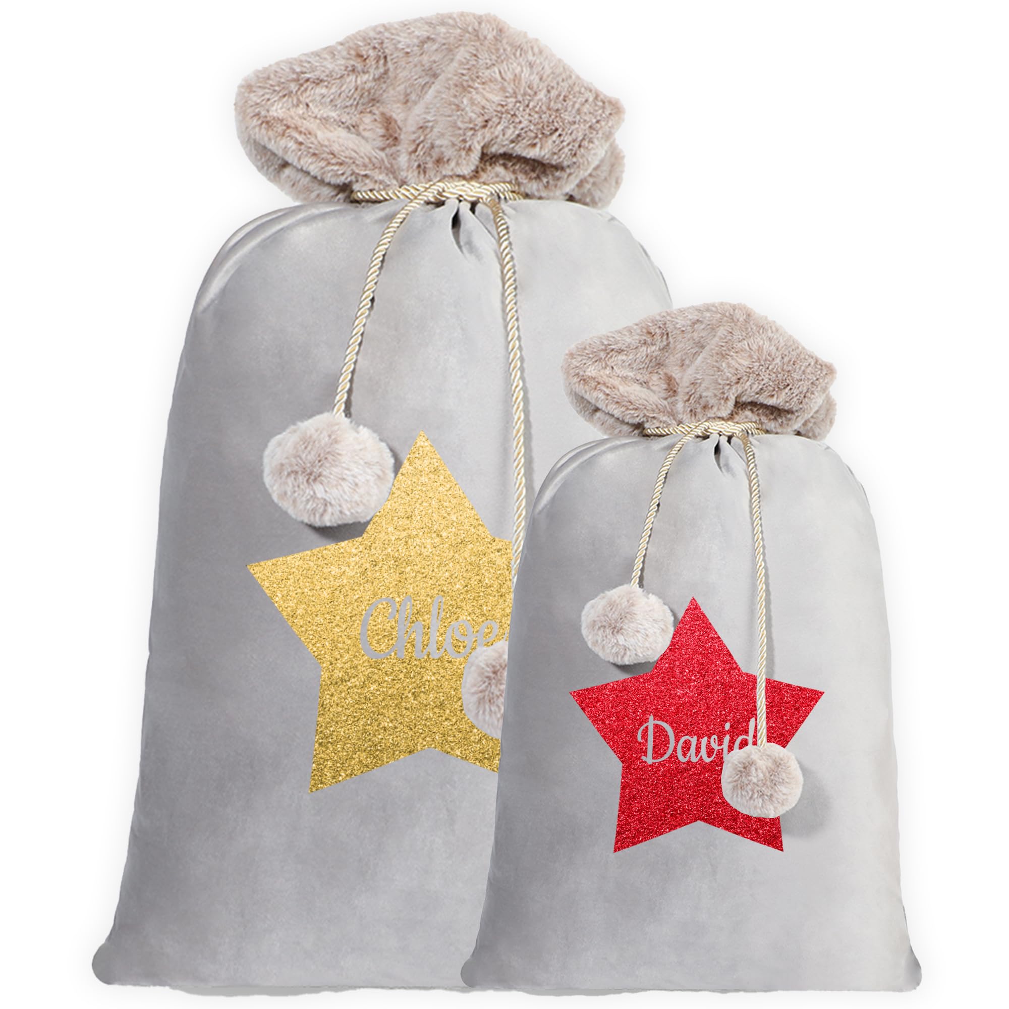 Print Maniacs Grey - Star Personalised Christmas Santa Sack Stocking For Dad Extra Large Sack With Luxury Fur Trim – Large Christmas, Ideal For Holiday Decor And Gifts