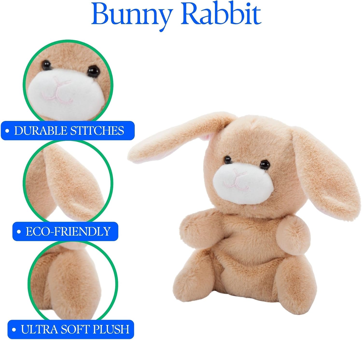 The Petting Zoo Bunny Rabbit Stuffed Animal Plushie, Gifts for Kids, Nuggetz Wildlife Animals, Tan Bunny Plush Toy, 6 inches