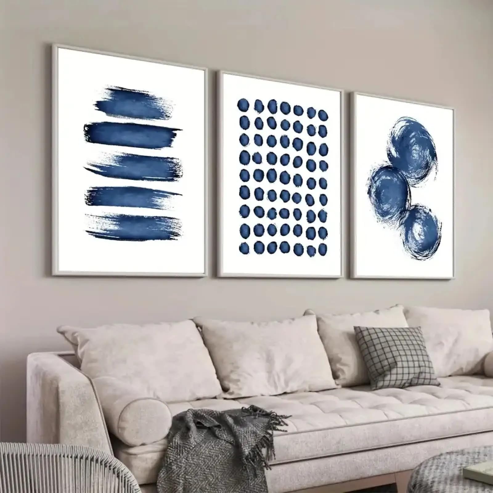 Tableau modulaire bleu pour habiller un grand mur vide avec un triptyque abstrait - 8