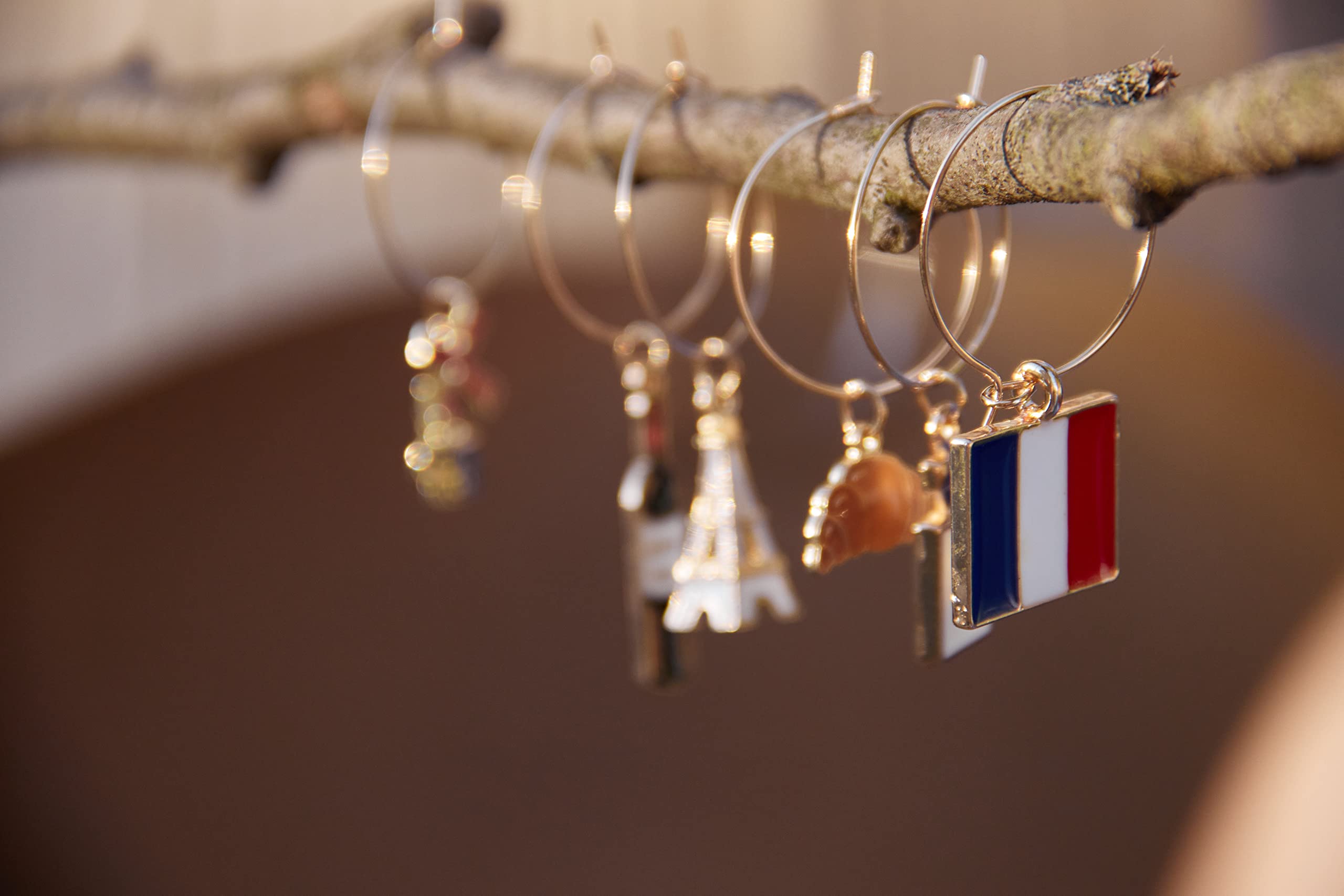 Serendipity France Wine Glass Charms, France Gift, French Glass Identifiers, Charms Include Paris Eiffel Tower, French Wine, Parfume, Flag and Croissant