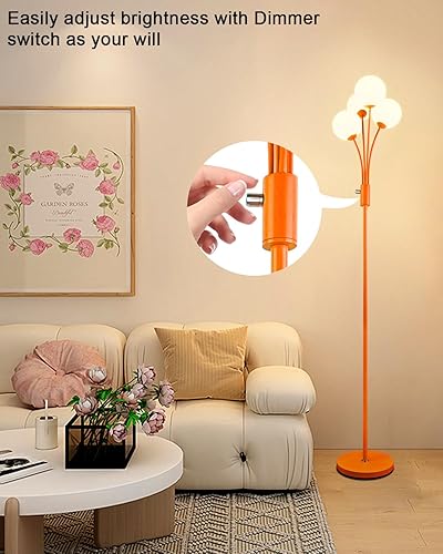 Miniatura 7 de Lightdot Lámparas de pie con 3 bombillas G9 de 3000 K, lámpara de pie regulable naranja con base estable, 3 luces, diseño moderno, lámpara de pie de