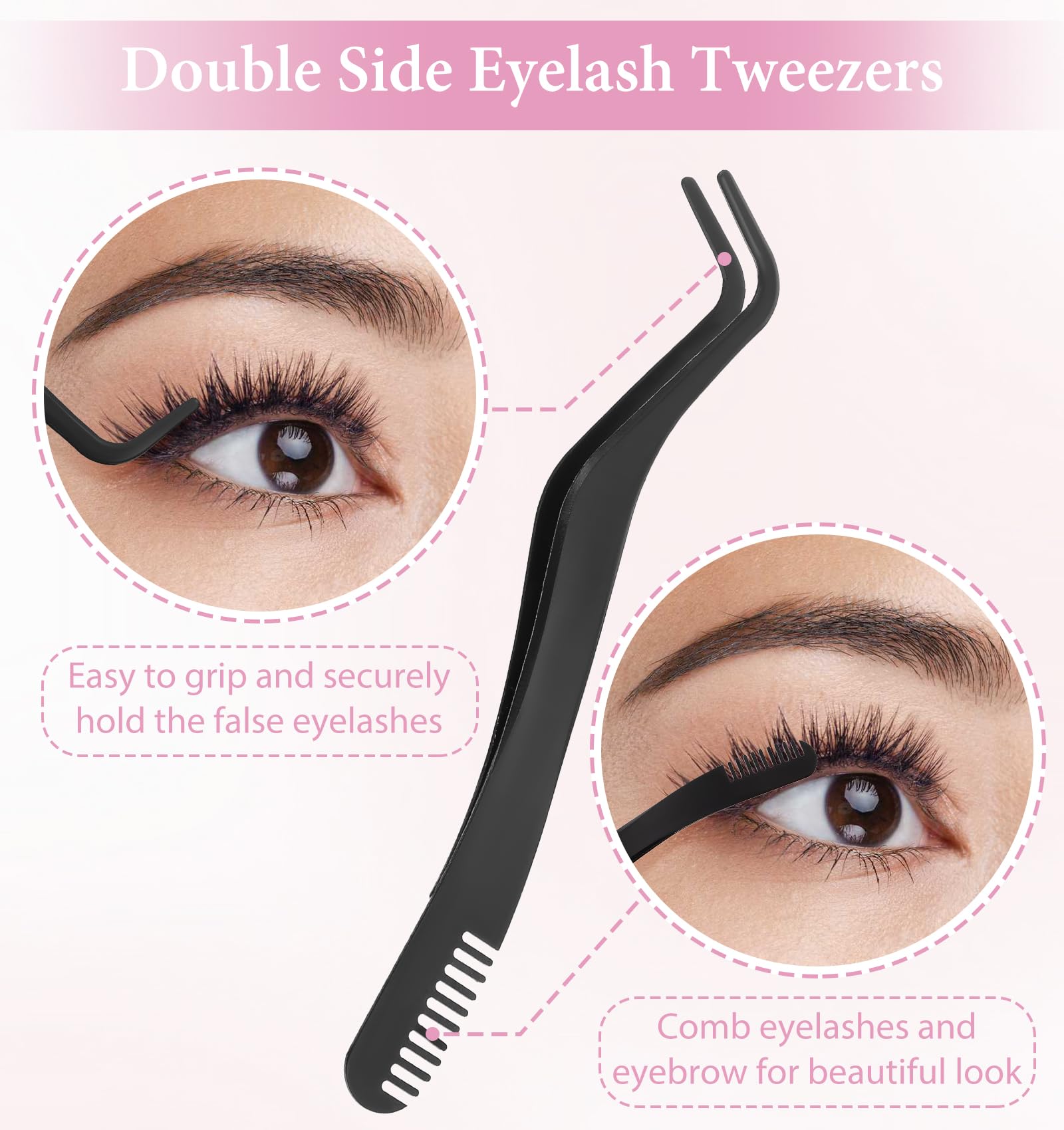 2 Stück Wimpernzange für Lashes, Wimpern Pinzette mit Wimpernkamm und Rutschfestem Griff aus Edelstahl, Präzisionspinzetten für Falsche Wimpern Einzelwimpern und Augenlid-Tapes