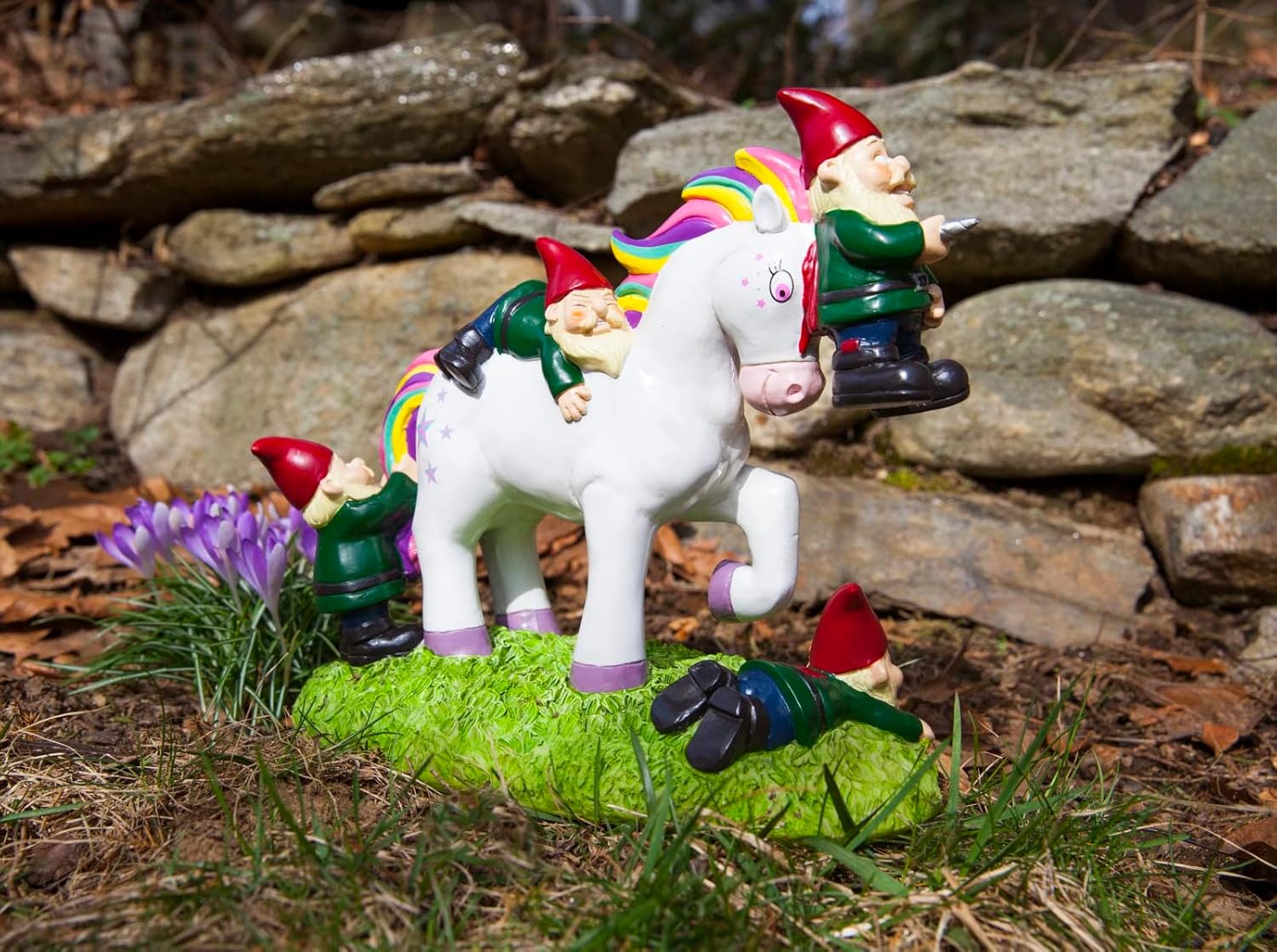 BigMouth Inc Unicorn Attack Garden Gnome Statue, Funny Outdoor Lawn & Yard Figurine, Housewarming Gag Gift Sculpture Decorations