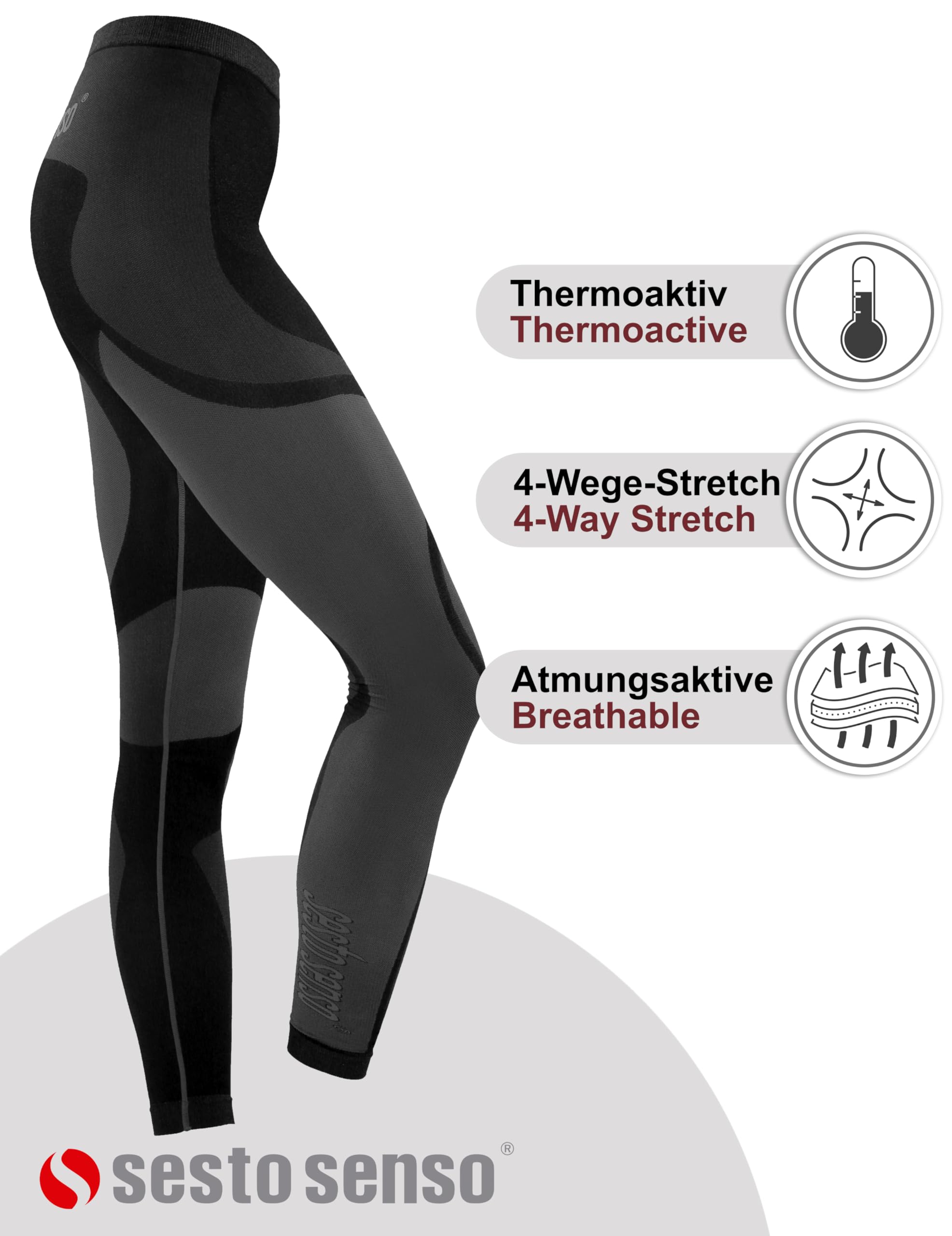 sesto senso Damen Funktionsunterwäsche Lange Unterhose Funktionsleggings Thermoaktiv