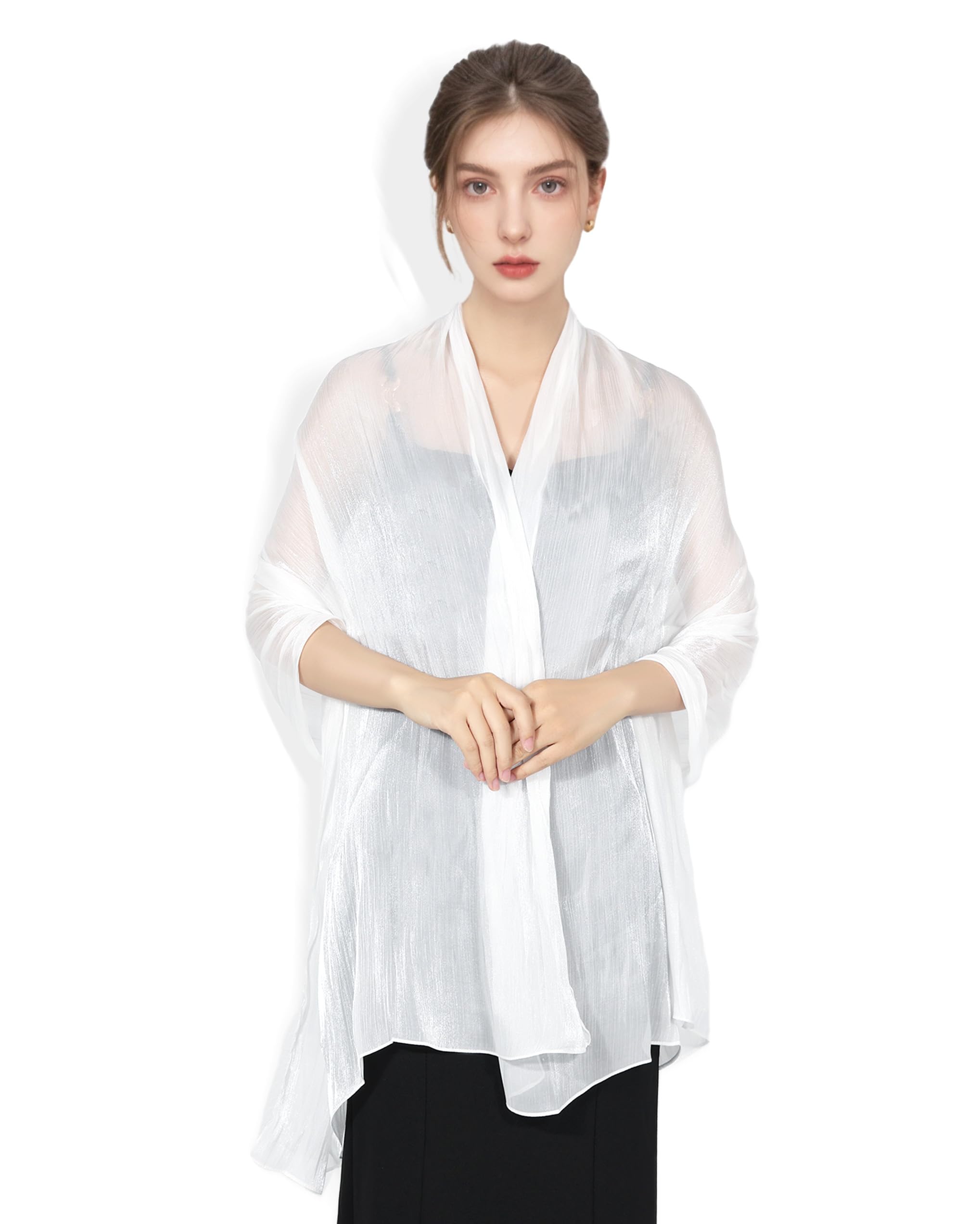 JENSVOIR Shawl Wraps for Women - Shimmering Chiffon Scarves, Versatile Hijab Headscarf, Neck Scarf, Shawl for Evening Dresses