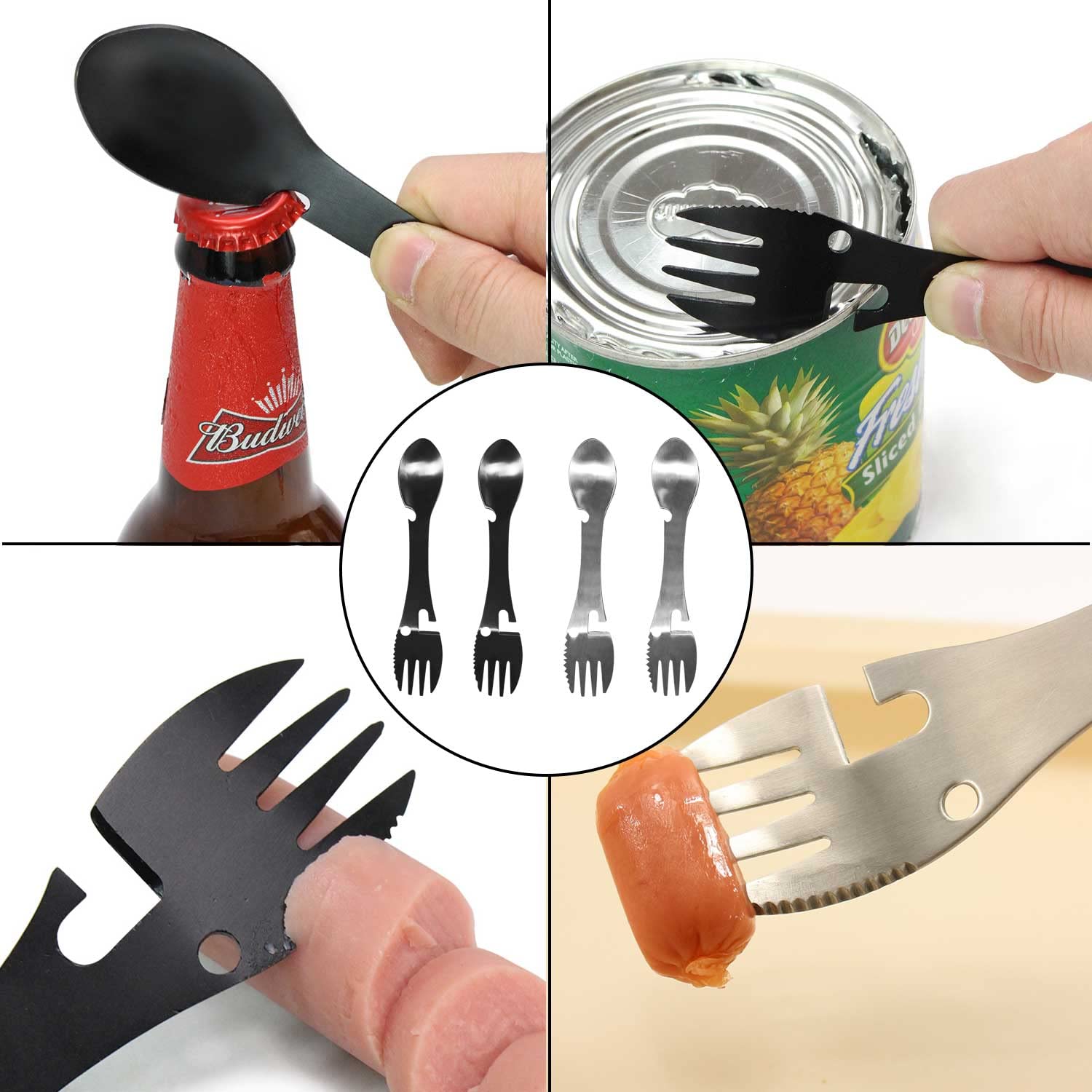 4 Pezzi Posate Campeggio/5 in 1 Sporks Multifunzionale/Adatto per Campeggio, Viaggi, Attività All'Aperto