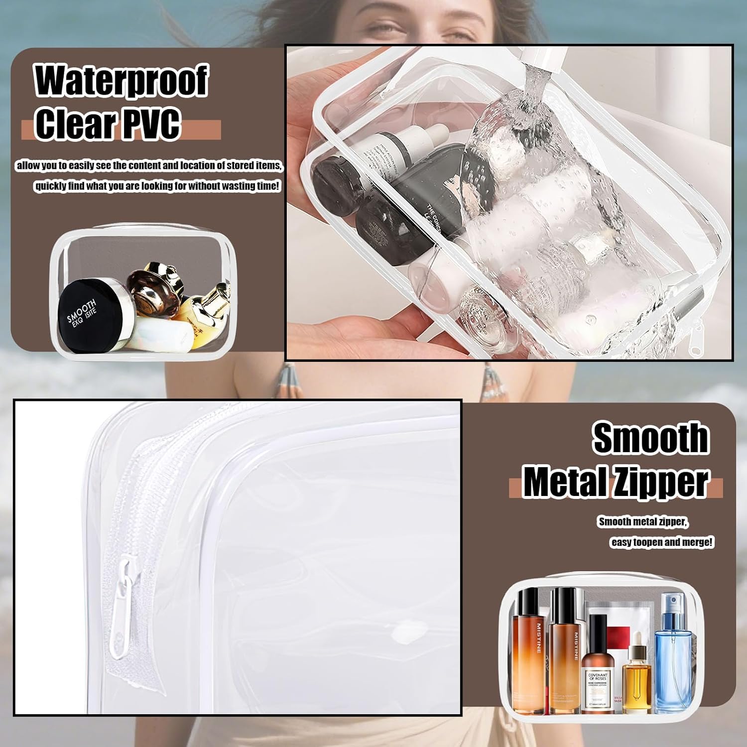 18 Pieces Clear Cosmetics Bag, TSA Approved Toiletry Bag for Travel, Clear PVC Zippered Makeup Pouch, Waterproof Vinyl Plastic Organizer Case for Vacation Bathroom (White Small) - Image 3