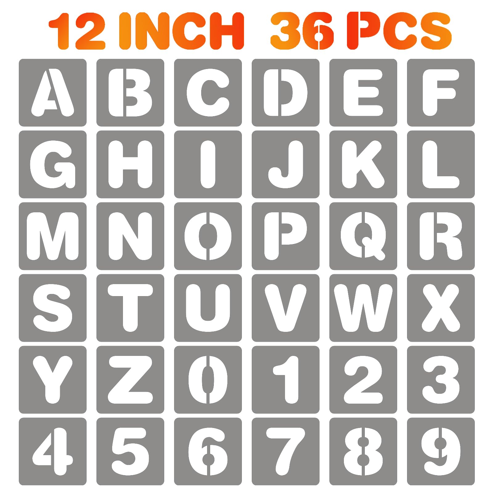BAMIDELE 12 Inch Letter and Number Stencils, 36 Pcs Reusable Plastic Alphabet Spray Paint Stencils for Painting on Wood, Wall, Fabric, Rock,