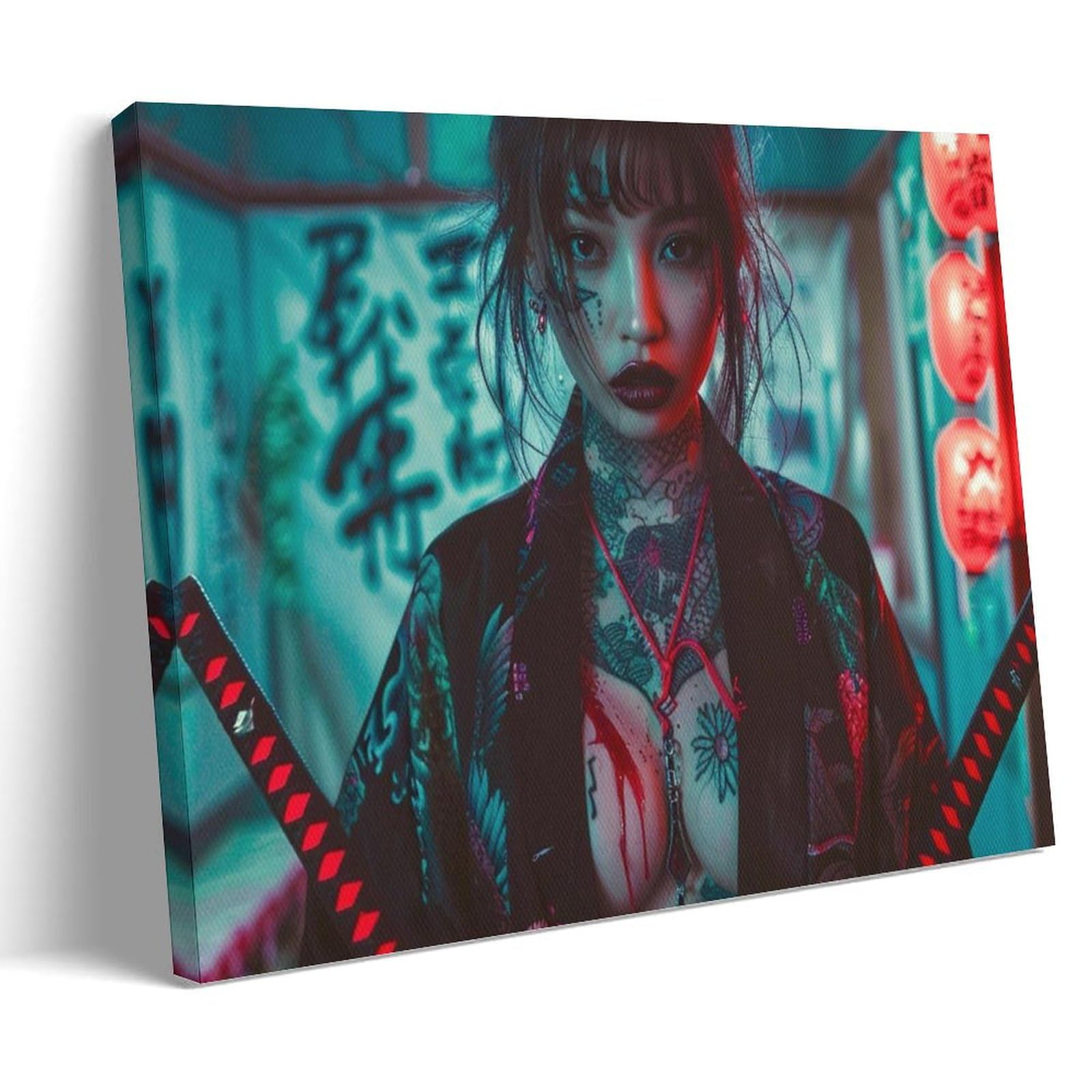Cybe Japanese rpunk City Poster Canvas Suitable for Home Bedroom Garage Teacher Decoration Art 24x36inch(60x90cm) Frame-style