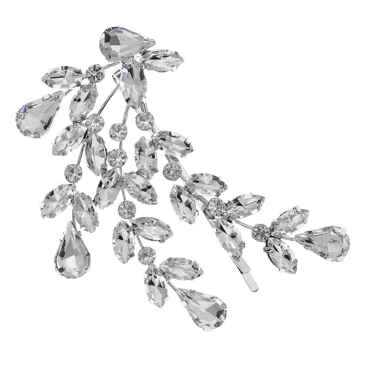 Rhinestone Wedding Hair Clips Bridal Hair Pins Crystal Bobby Pins Silver Hairpin Barrette Leaf Flower Wedding Elegant Hair Accessories for Bride Women and Girls