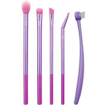 Real Techniques Eye Love Drama Makeup Brush Kit, Professional Eye Brush Set, Soft Bristles, Cosmetic Brushes For Eyeshadow, Eyebrow, Blending, Fan, and Eyelashs, 5 Piece Set