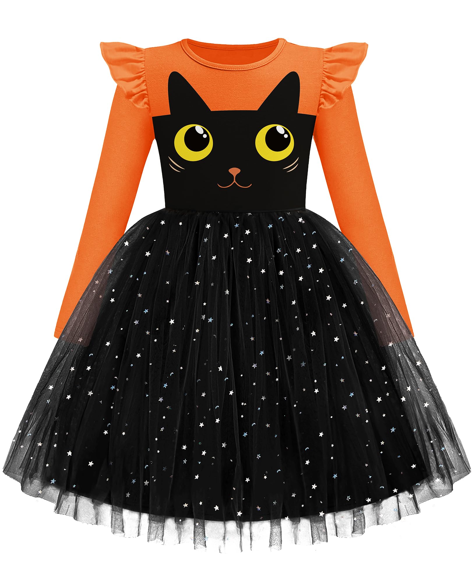 Arshiner Toddler Baby Girls Tutu Dress Long Sleeve Party Sequin Tulle Fall Winter Star Dresses Orange 2T