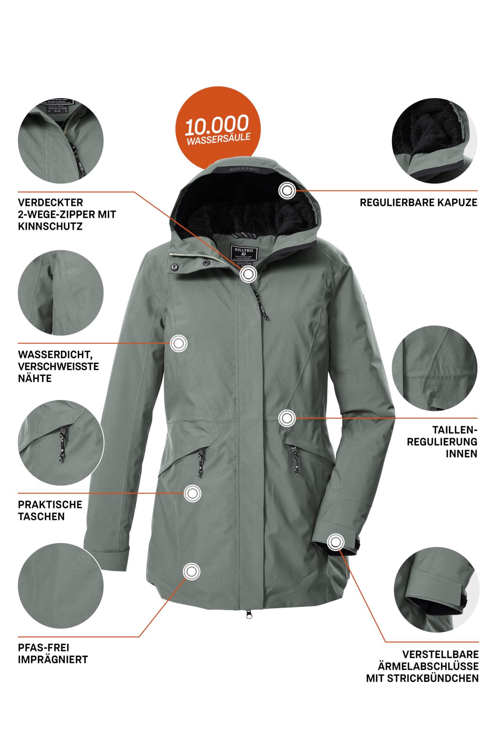killtec dames Outdoor parka/functionele parka met capuchon KOW 19 WMN PRK, grüngrau, 36, 43307-000 killtec dames Outdoor parka/functionele parka met capuchon KOW 19 WMN PRK, grüngrau, 36, 43307-000