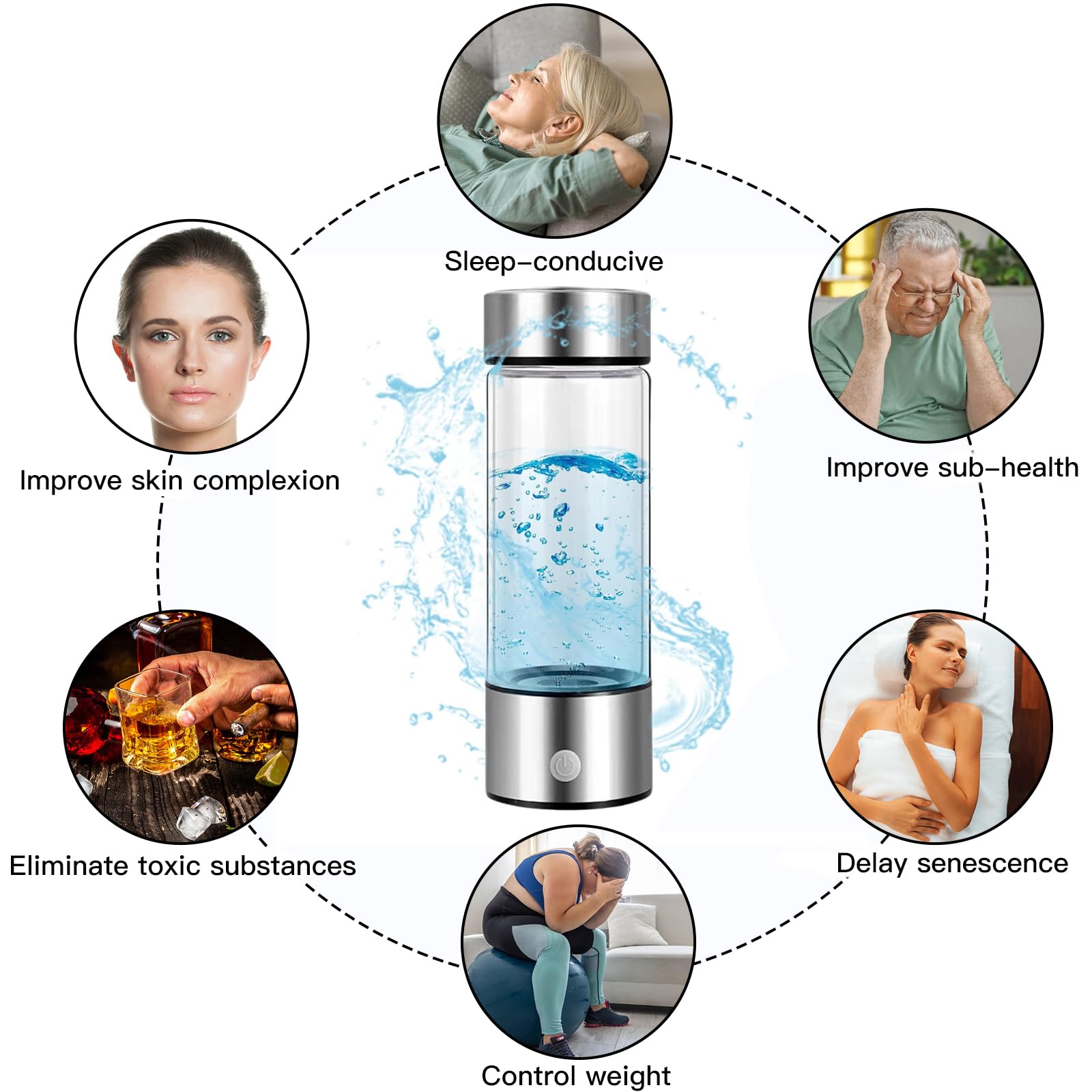 Bottiglia d'acqua idrogeno, generatore di acqua idrogeno, macchina portatile ionizzatrice per acqua, per casa, ufficio, viaggio