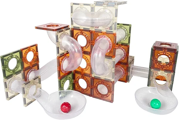 80 PCs Marble Run Maze Race Track Magnetic Tiles Magnet Building Block Educational Construction Toy Playset STEM Learning Kit Child Brain Development