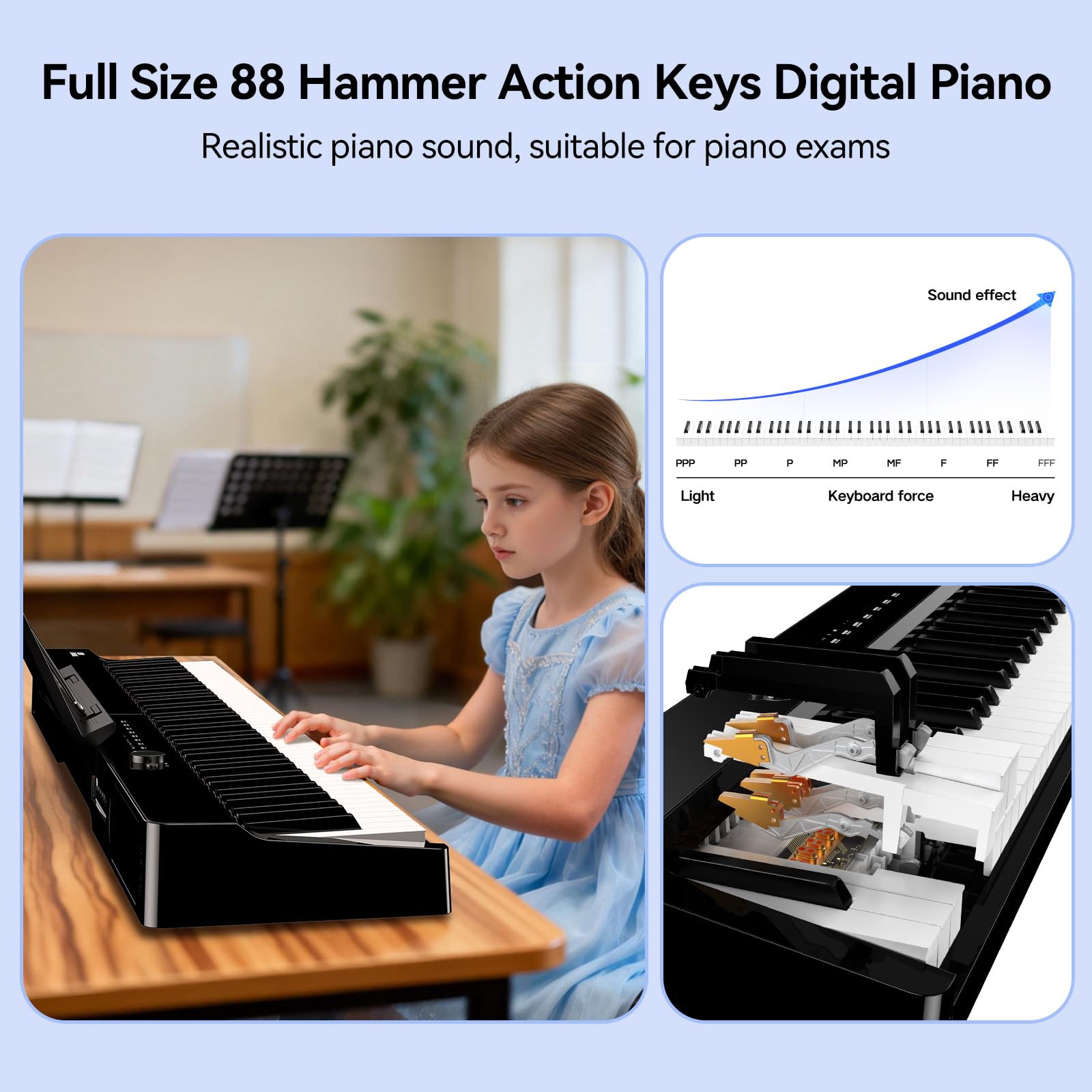 TERENCE V70 Klappbares Digitalpiano E-Piano mit 88 Tasten gewichtete Hammertastatur 4 Lautsprecher 20W+5W*2 kraftvoller Sound Piano Keyboard mit Bluetooth Kopfhöreranschluss inklusive Zubehör,Schwarz