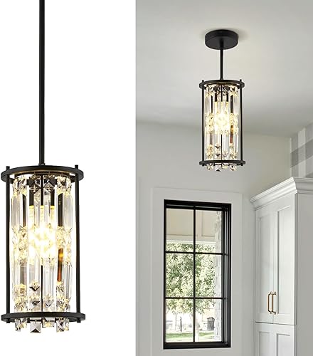 HOSSEE Lámparas colgantes, iluminación de isla de cocina de 1 luz, moderna lámpara colgante de cristal, mini candelabros de cristal para comedor,