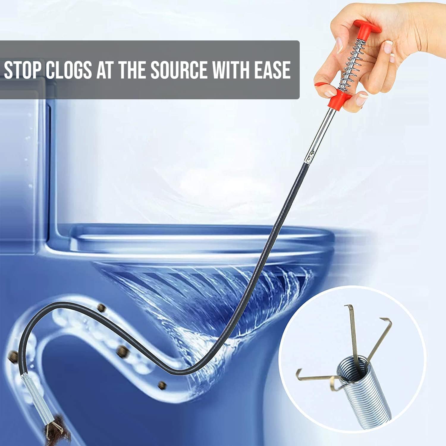 Feinerman Flexible Drain Pipe Cleaning Spring Stick - Hair Catching Claw Wire for Sink, Toilet, Bathtub, Shower & Kitchen Drains Stainless Steel Clog Remover Tool for Efficient Pipe Cleaning (90 cm) 2