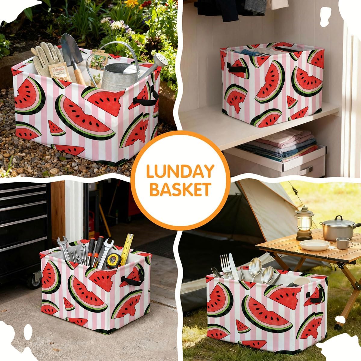 Watermelon Laundry Hamper 56L Large Laundry Basket with Handles, Foldable Clothes Hamper for Bedroom Bathroom, Decorative Toy Storage Bin, Home Decor Organizer for Blankets, Towels & Toys.