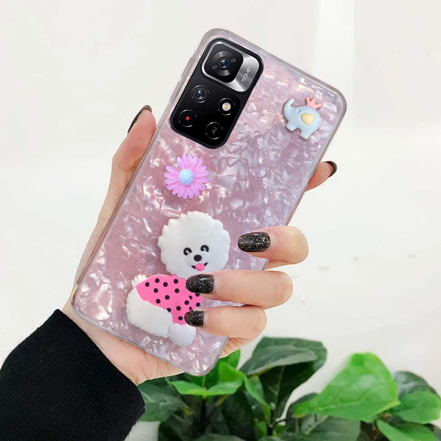 KCBack Cover for Poco M4 Pro 5G, Cute Lovely Cartoon Puppy on Pink Shell Soft Bumper Silicone Semi Transparent Case (Pink)