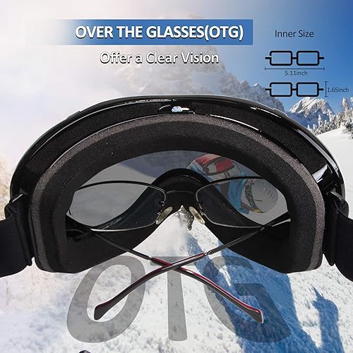 Miniatura 4 de 4-FQ Gafas de esquí para hombre y mujer, gafas de snowboard OTG, gafas deportivas de nieve para jóvenes y adultos