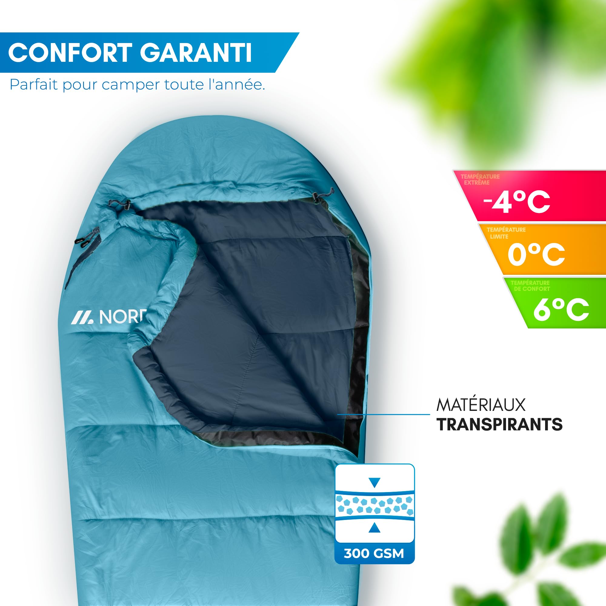 NORDMUT® Sac de Couchage pour Adultes – Petit Format et Ultra-léger (900/1500 g) – 3 Saisons (250 GSM) et Sac de Couchage d'été (100 GSM) - pour Le Camping et Les activités de Plein air