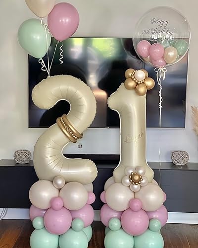 Miniatura 5 de Globos de color blanco crema con el número 24 de 40 pulgadas, gigantes color blanco arena, globos de helio de aluminio de 24 o 42 números para